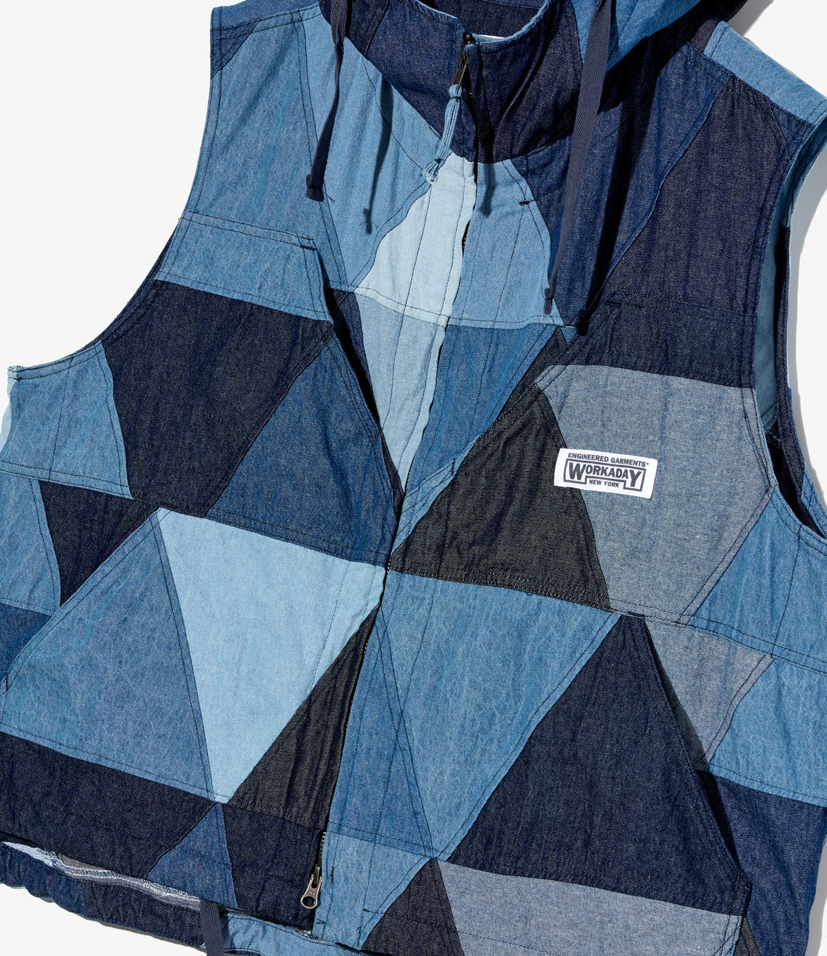 Engineered Garments Workaday - Hooded Vest - Indigo Denim Triangle 