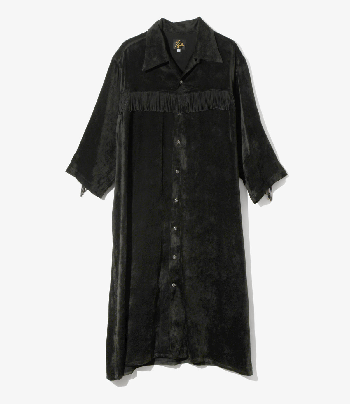 Needles - Women's Fringe Open Collar Shirt Dress - Black - Rayon Corduroy