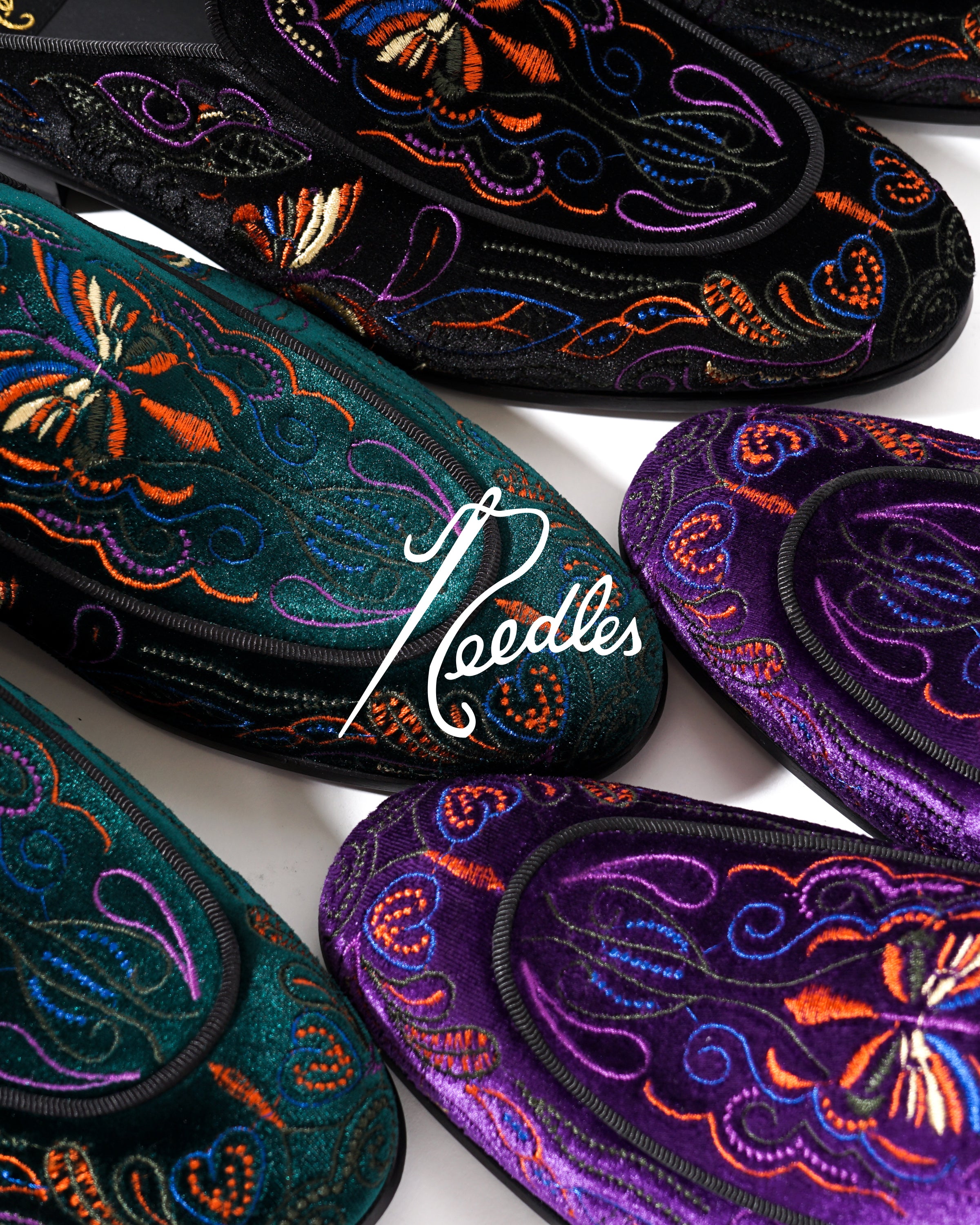 [NOW ONLINE] NEEDLES VELVET MULE - PAPILLON EMBROIDERY