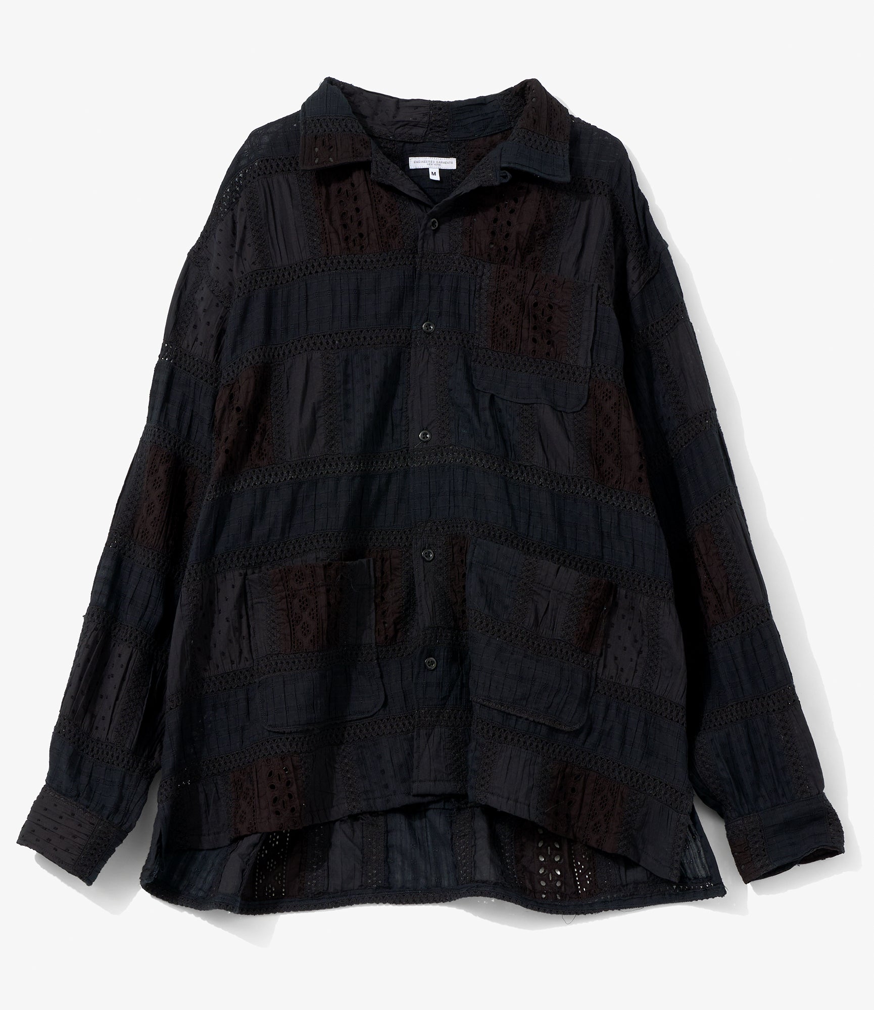 Classic Over Shirt for NNY + Blue in Green - Black Cotton Lace Patchwork