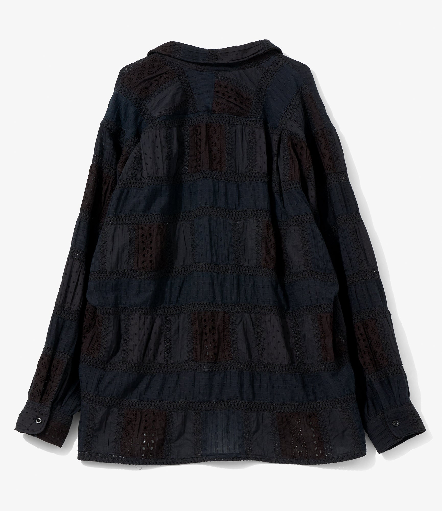 Classic Over Shirt for NNY + Blue in Green - Black Cotton Lace Patchwork