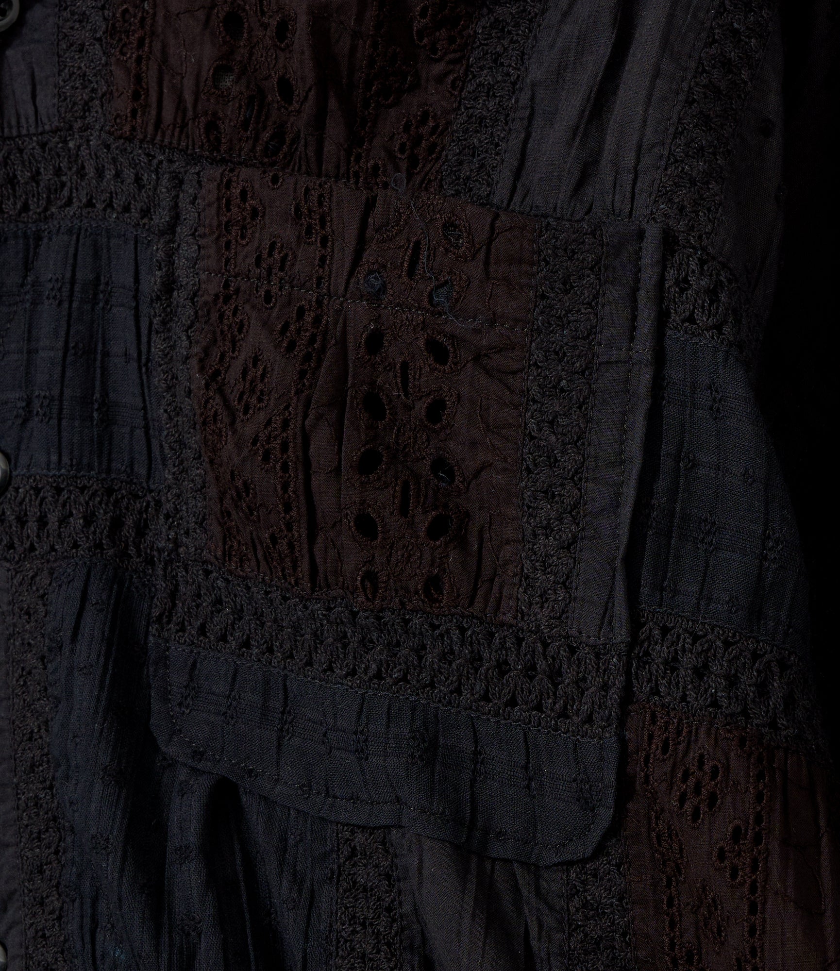 Classic Over Shirt for NNY + Blue in Green - Black Cotton Lace Patchwork