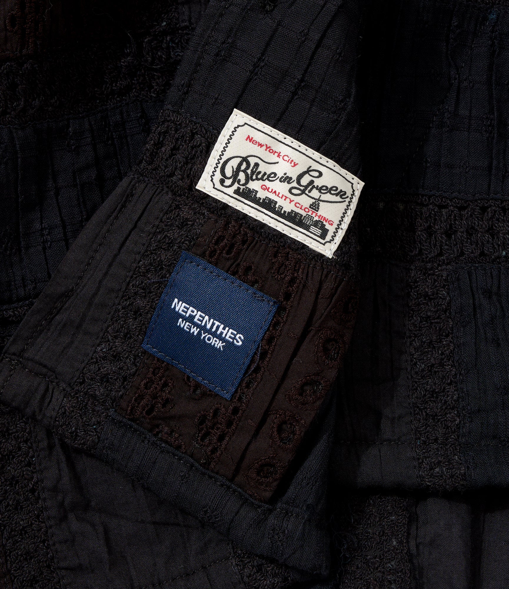 Classic Over Shirt for NNY + Blue in Green - Black Cotton Lace Patchwork