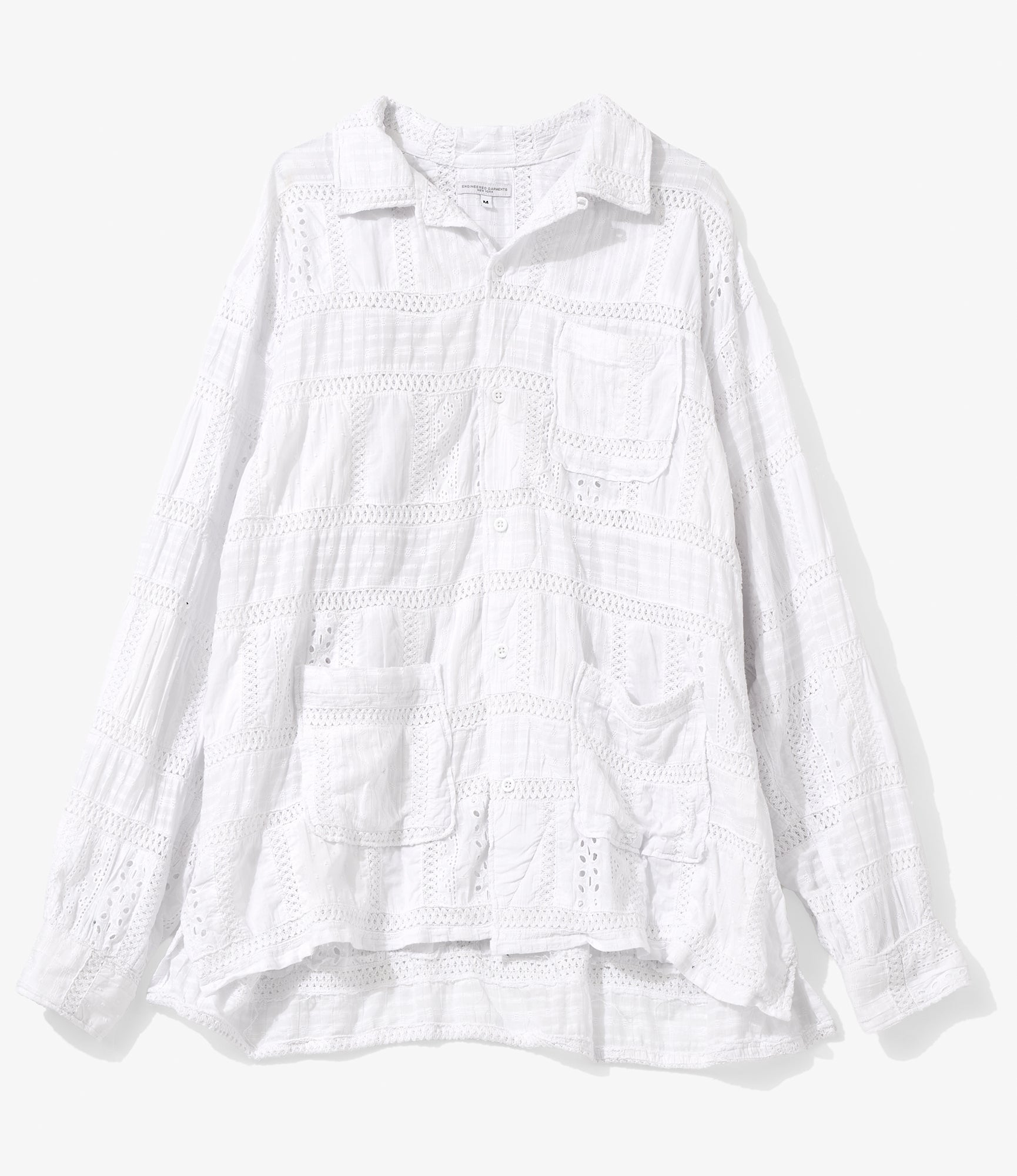 Classic Over Shirt for NNY + Blue in Green - White Cotton Lace Patchwork