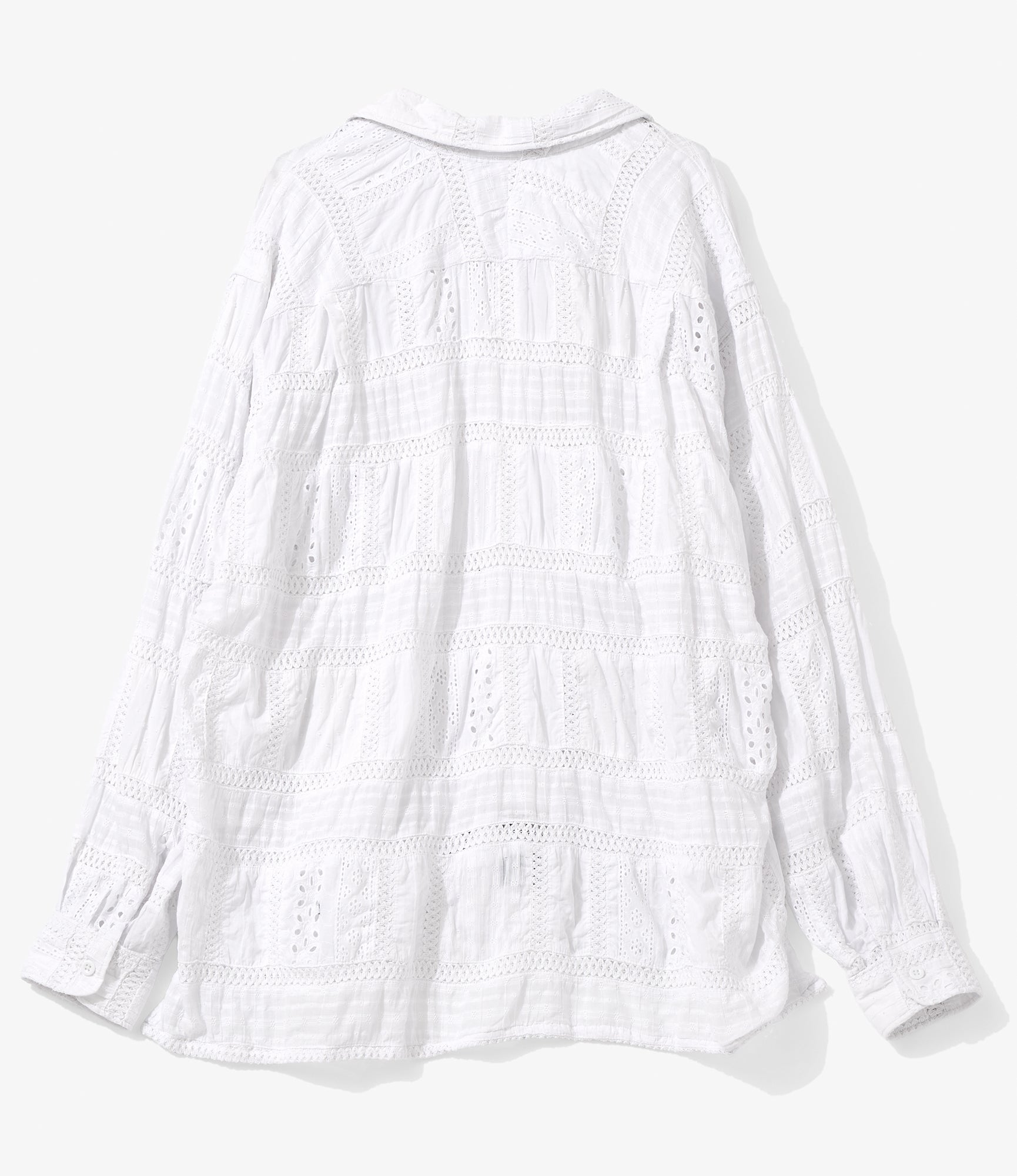 Classic Over Shirt for NNY + Blue in Green - White Cotton Lace Patchwork