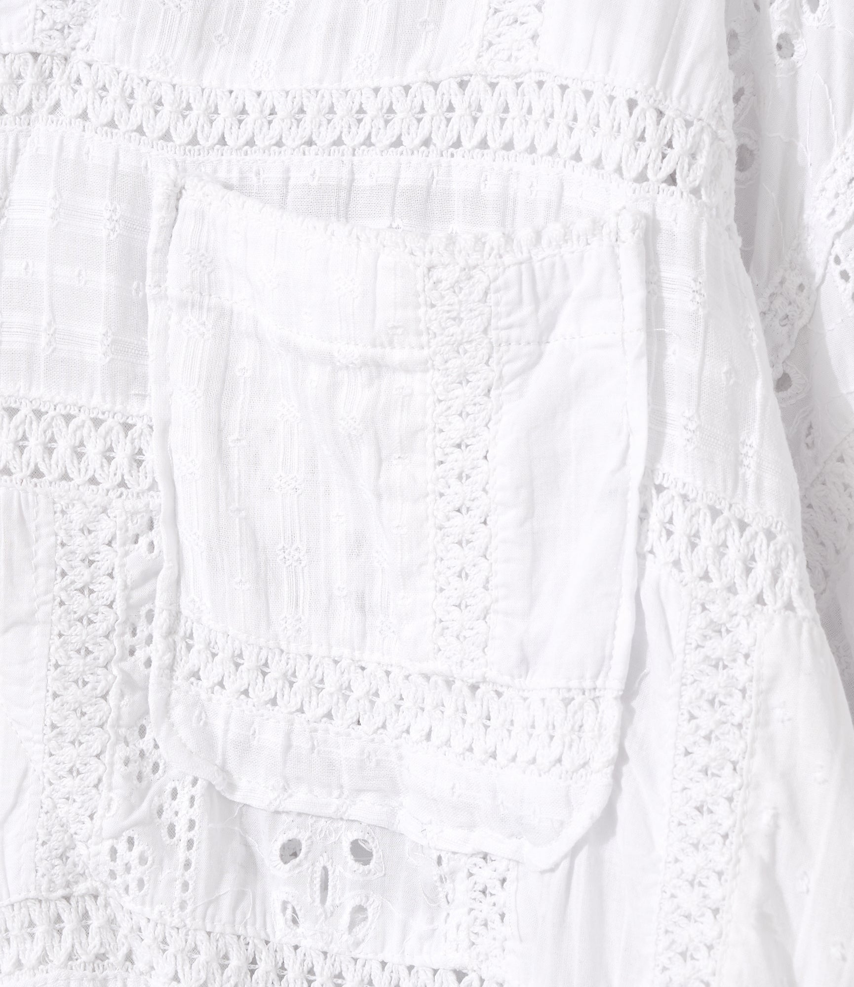 Classic Over Shirt for NNY + Blue in Green - White Cotton Lace Patchwork