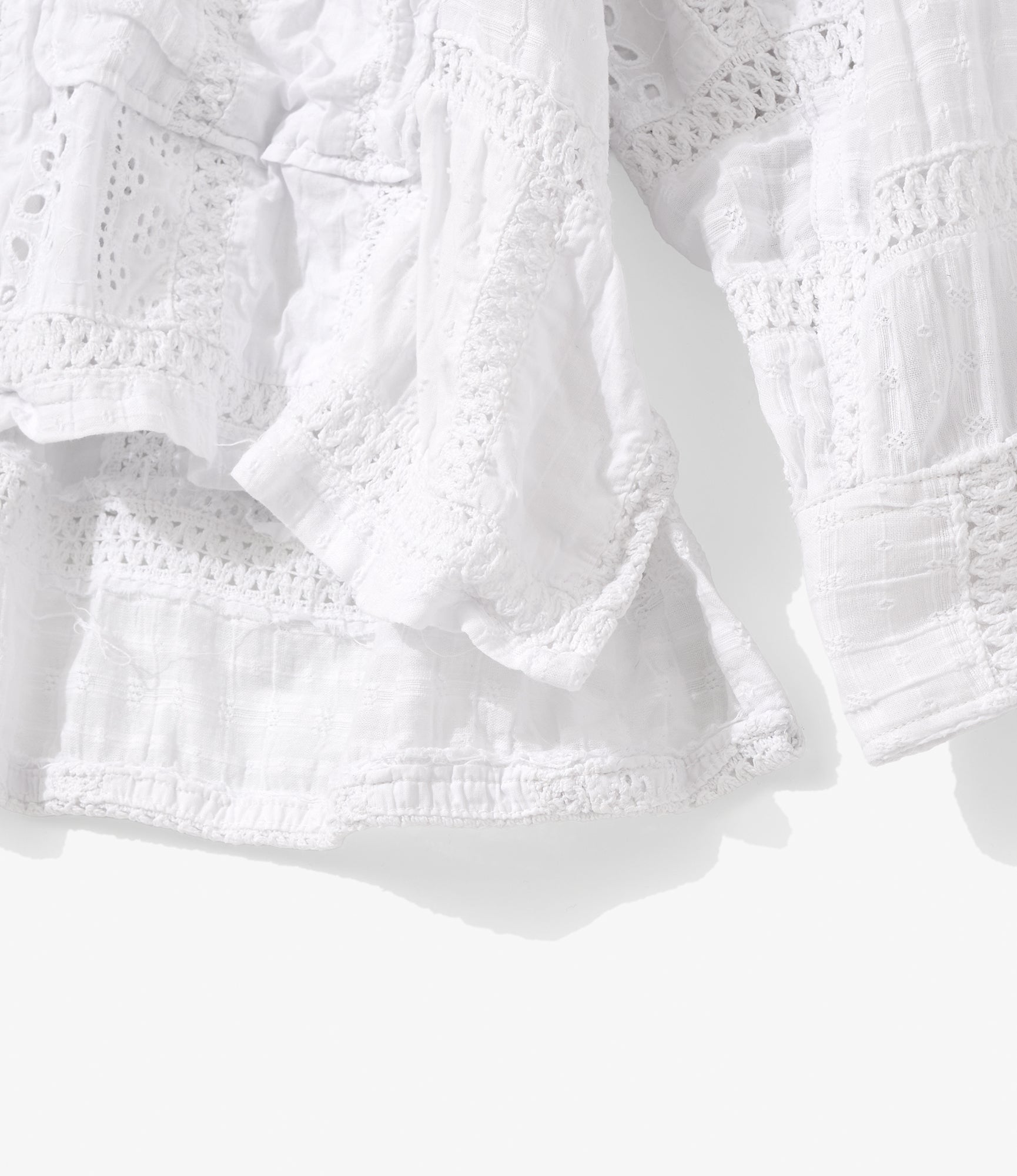 Classic Over Shirt for NNY + Blue in Green - White Cotton Lace Patchwork