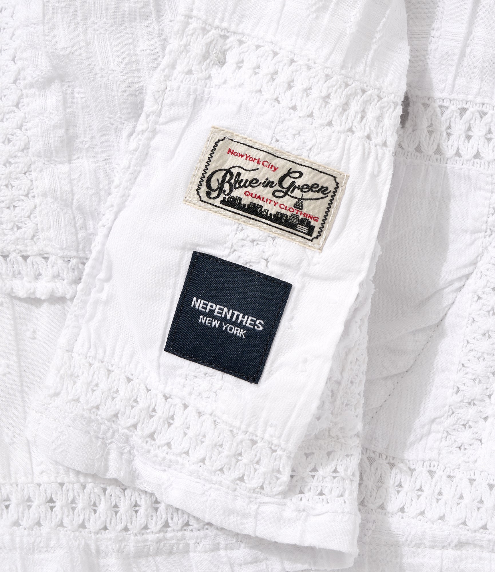 Classic Over Shirt for NNY + Blue in Green - White Cotton Lace Patchwork
