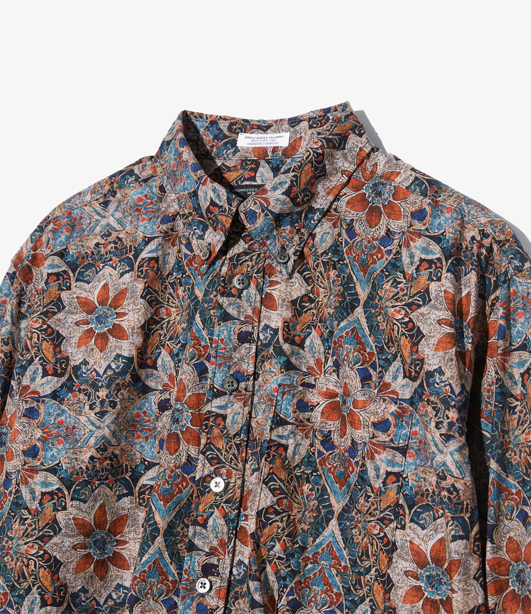 19th Century BD Shirt - Orange/Navy Floral Printed Cotton Lawn