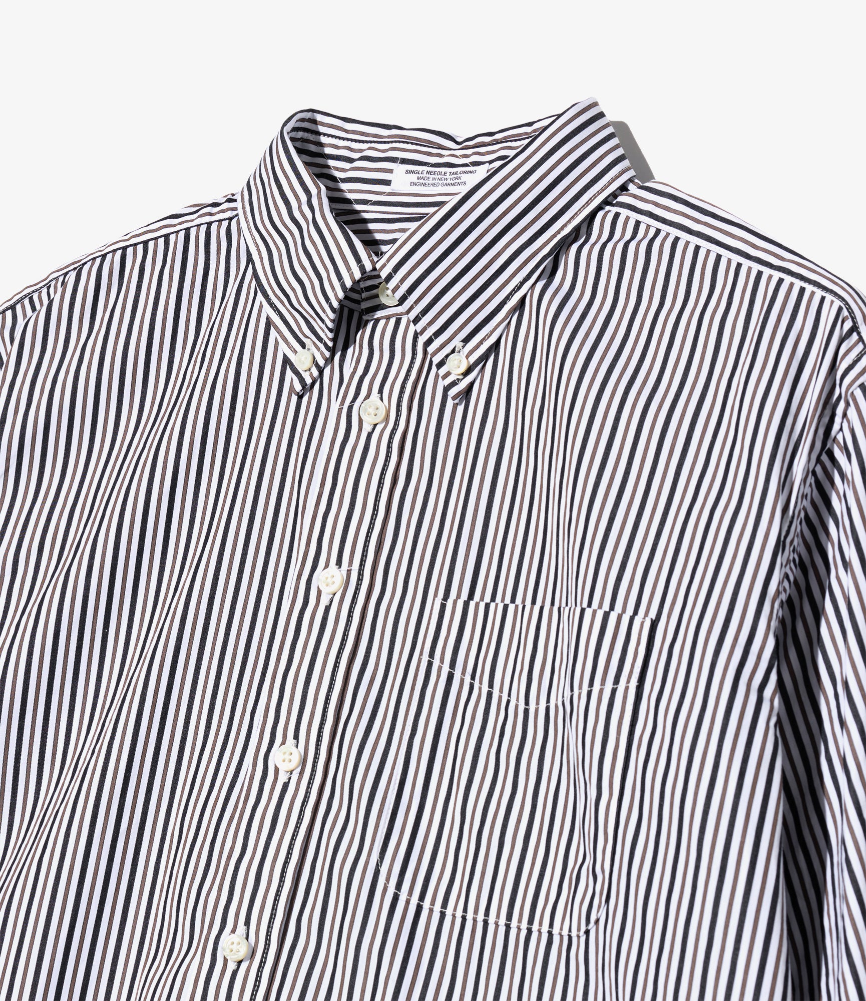 19th Century BD Shirt - White/Brown Stripe Cotton Broadcloth