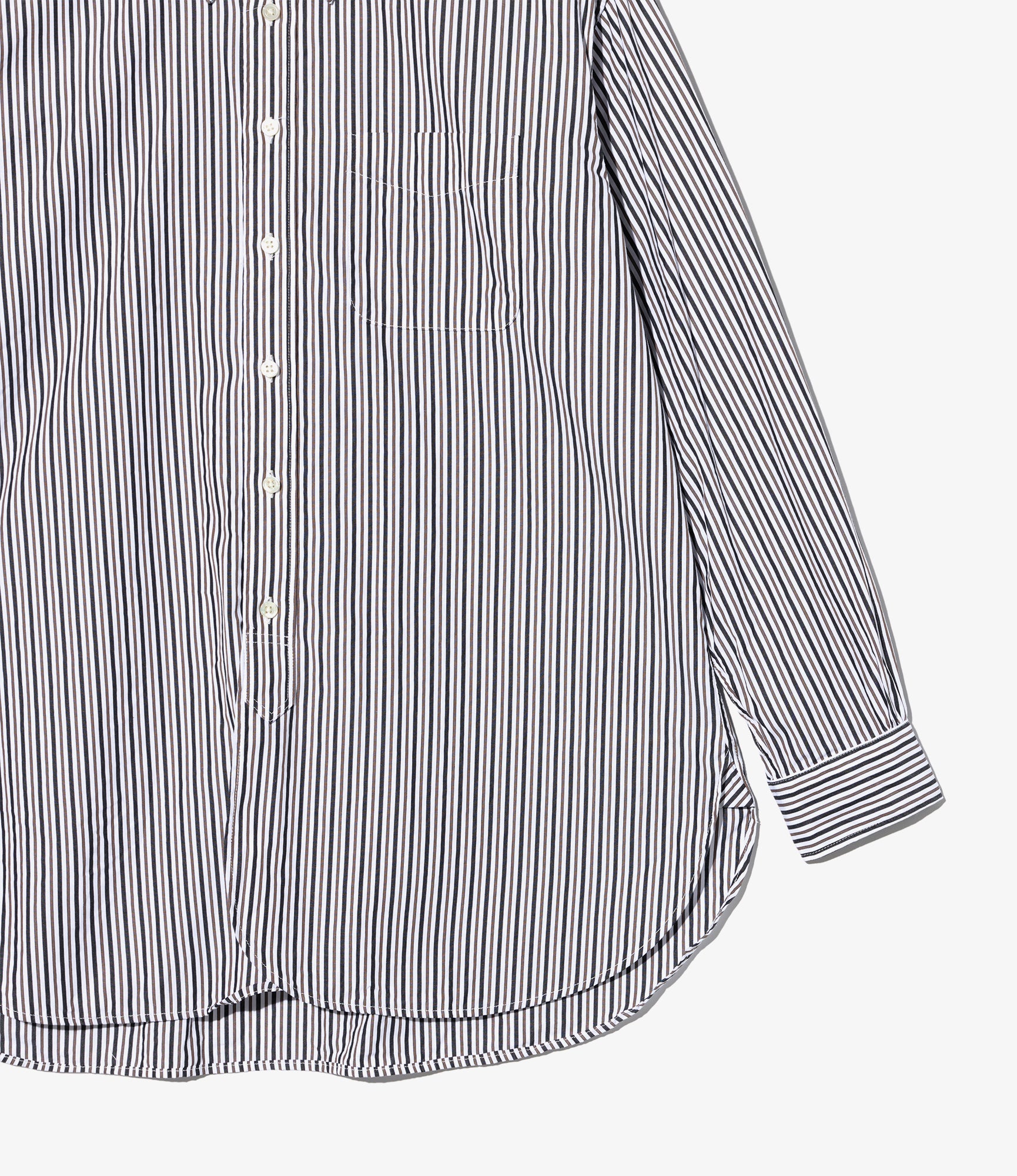 19th Century BD Shirt - White/Brown Stripe Cotton Broadcloth