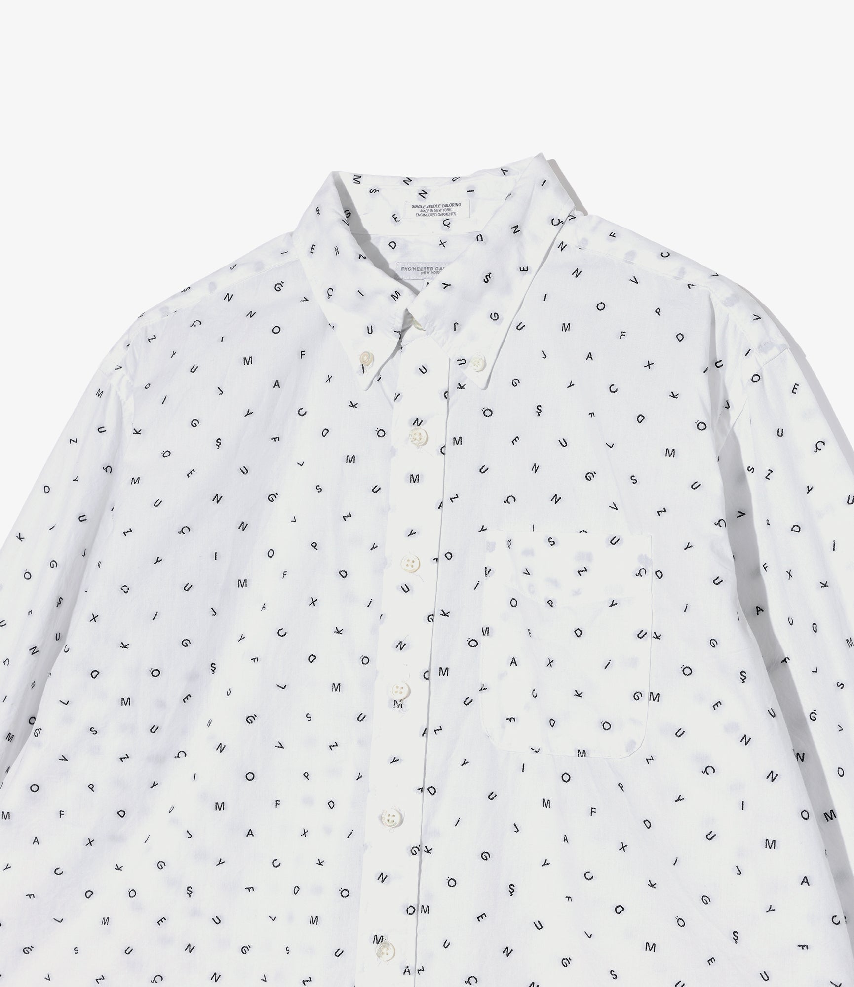 19th Century BD Shirt - White Cotton Alphabet Embroidery