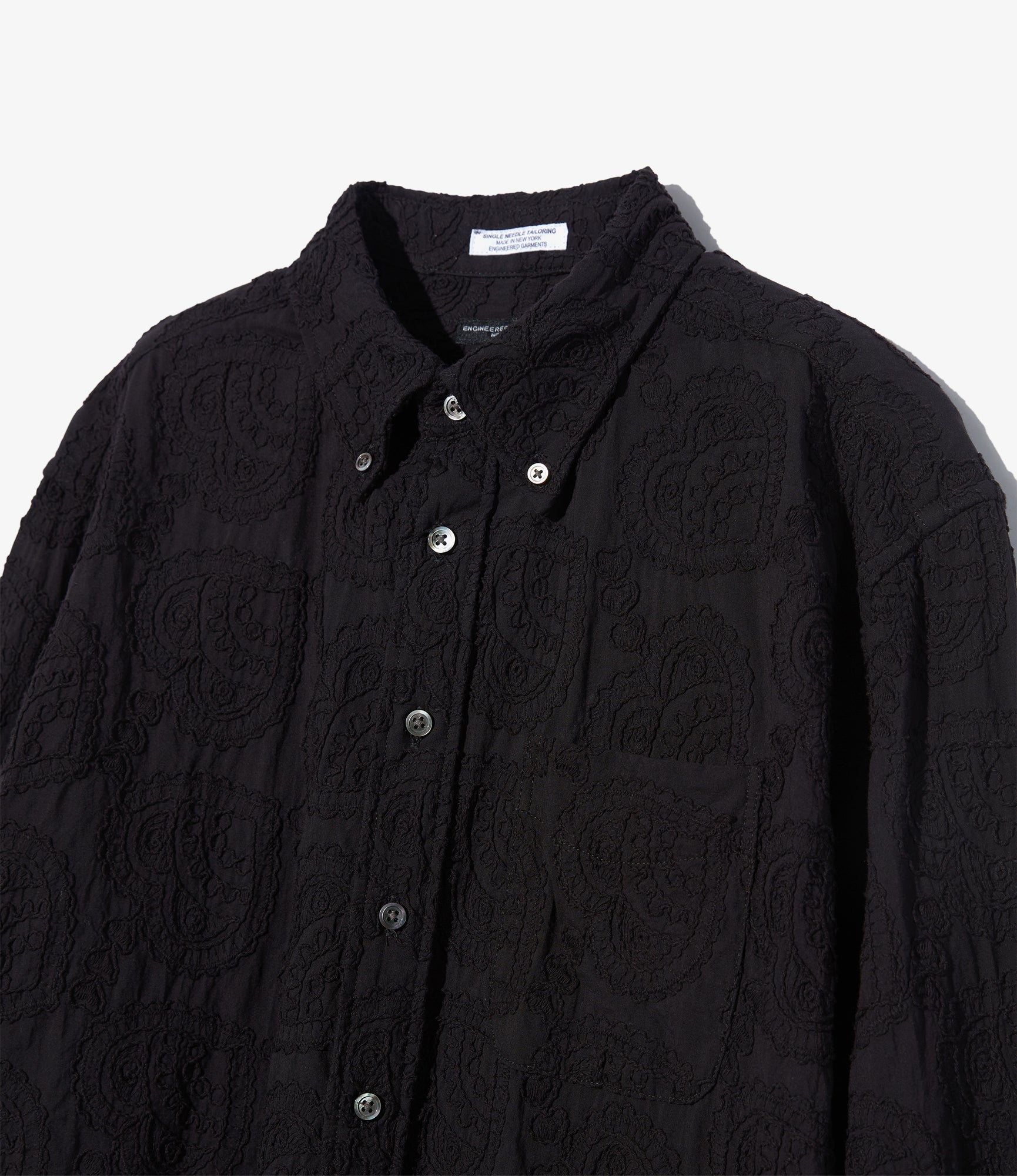 19th Century BD Shirt - Black Cotton Paisley Embroidery
