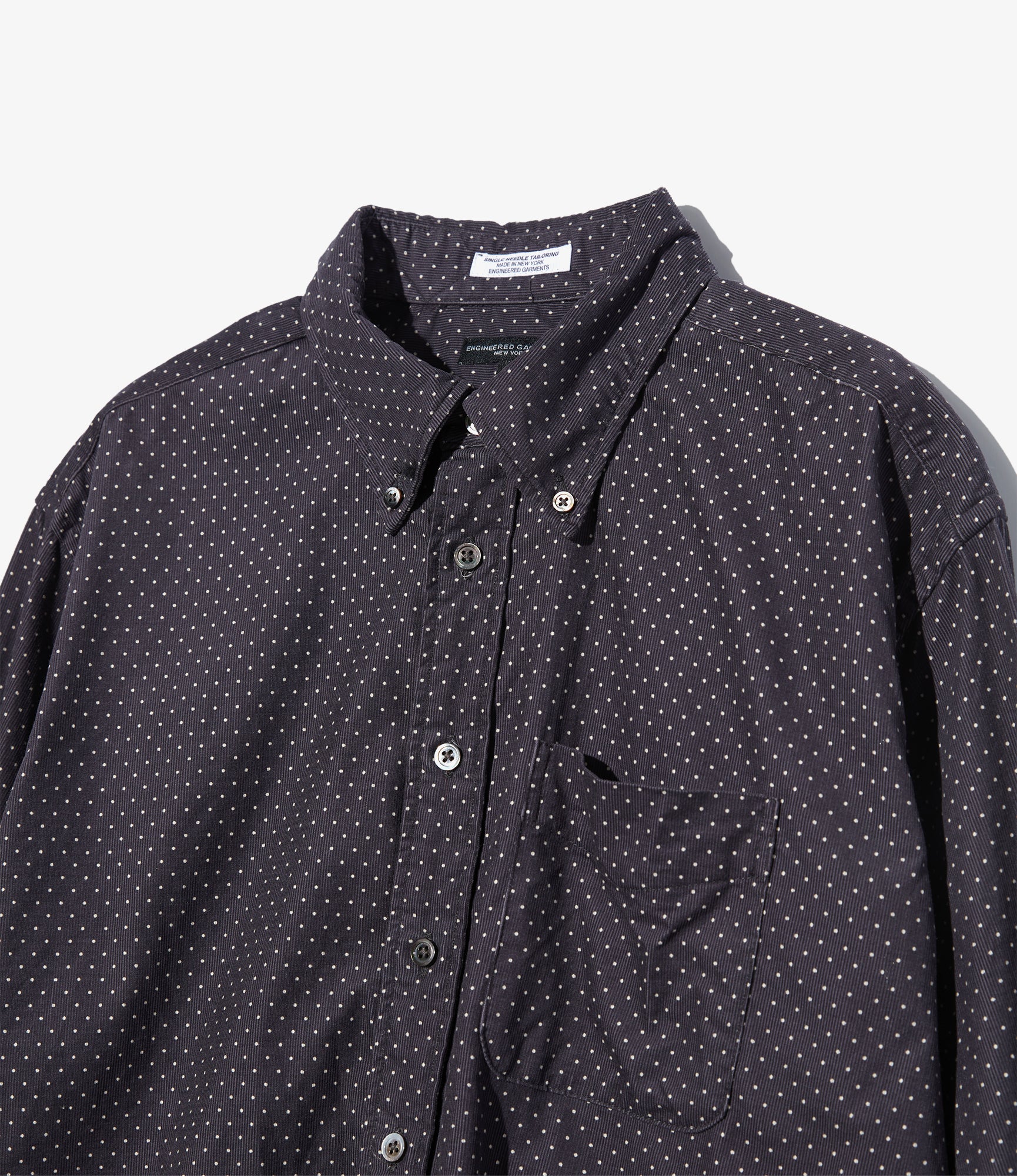 19th Century BD Shirt - Charcoal 21W Corduroy Polka Dot Print