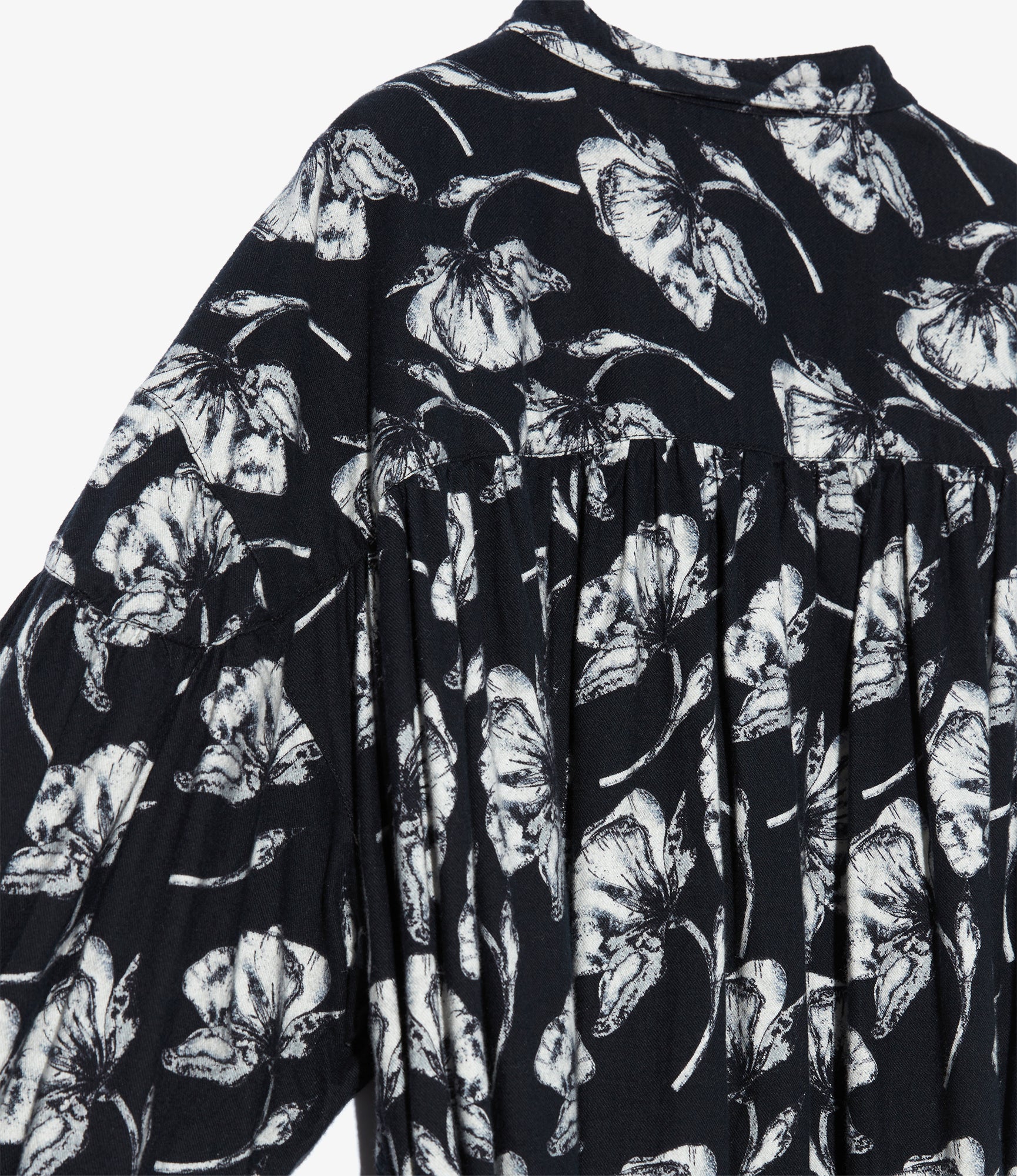 Women's Banded Painter Dress - Black/White Cotton Brushed Floral Print