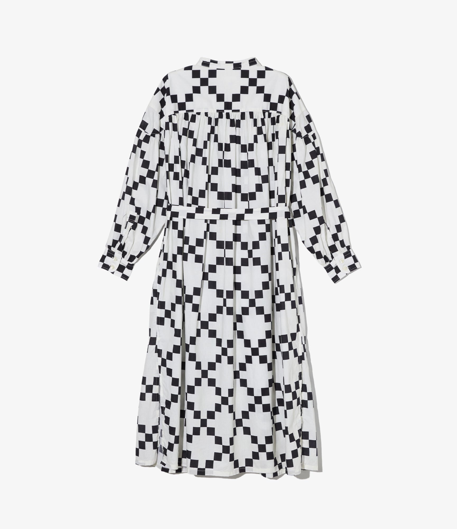 Women's Banded Painter Dress - White/Black Cotton Checker Print