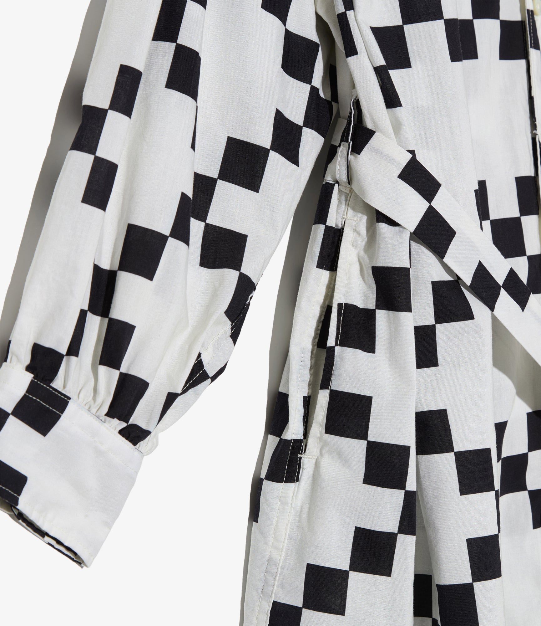 Women's Banded Painter Dress - White/Black Cotton Checker Print