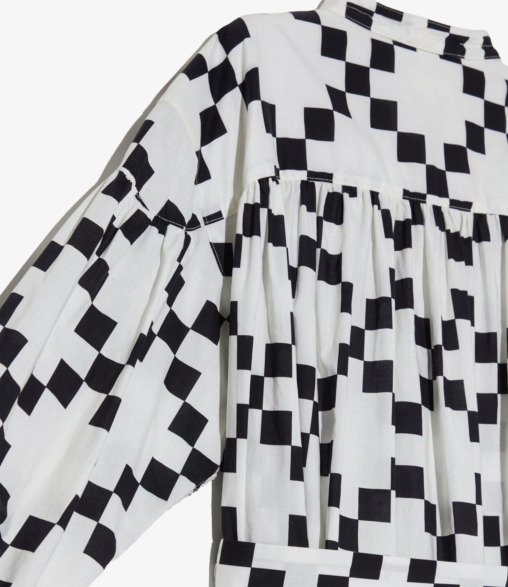 Women's Banded Painter Dress - White/Black Cotton Checker Print