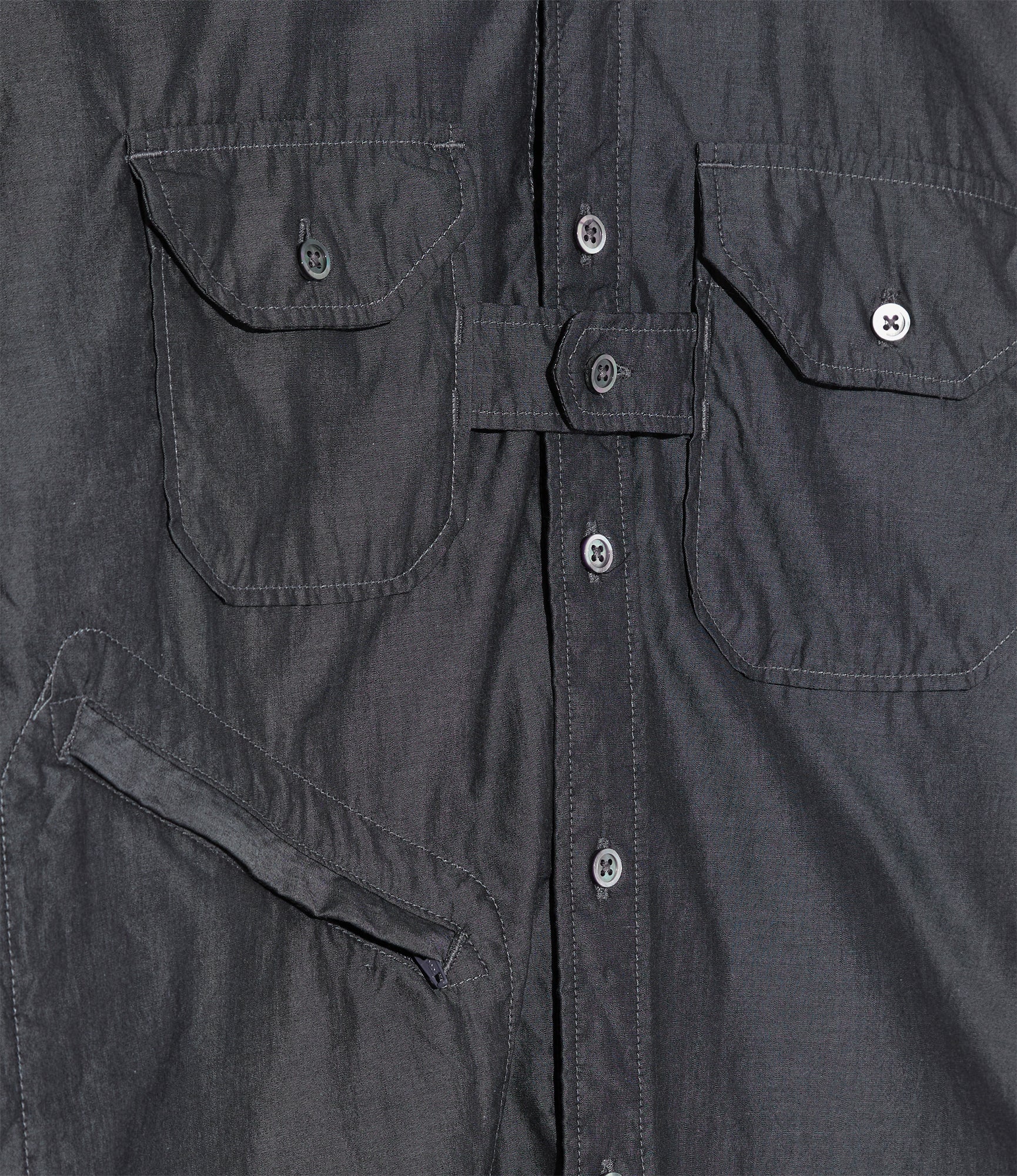 Banded Collar Shirt - Charcoal Cotton Iridescent Broadcloth