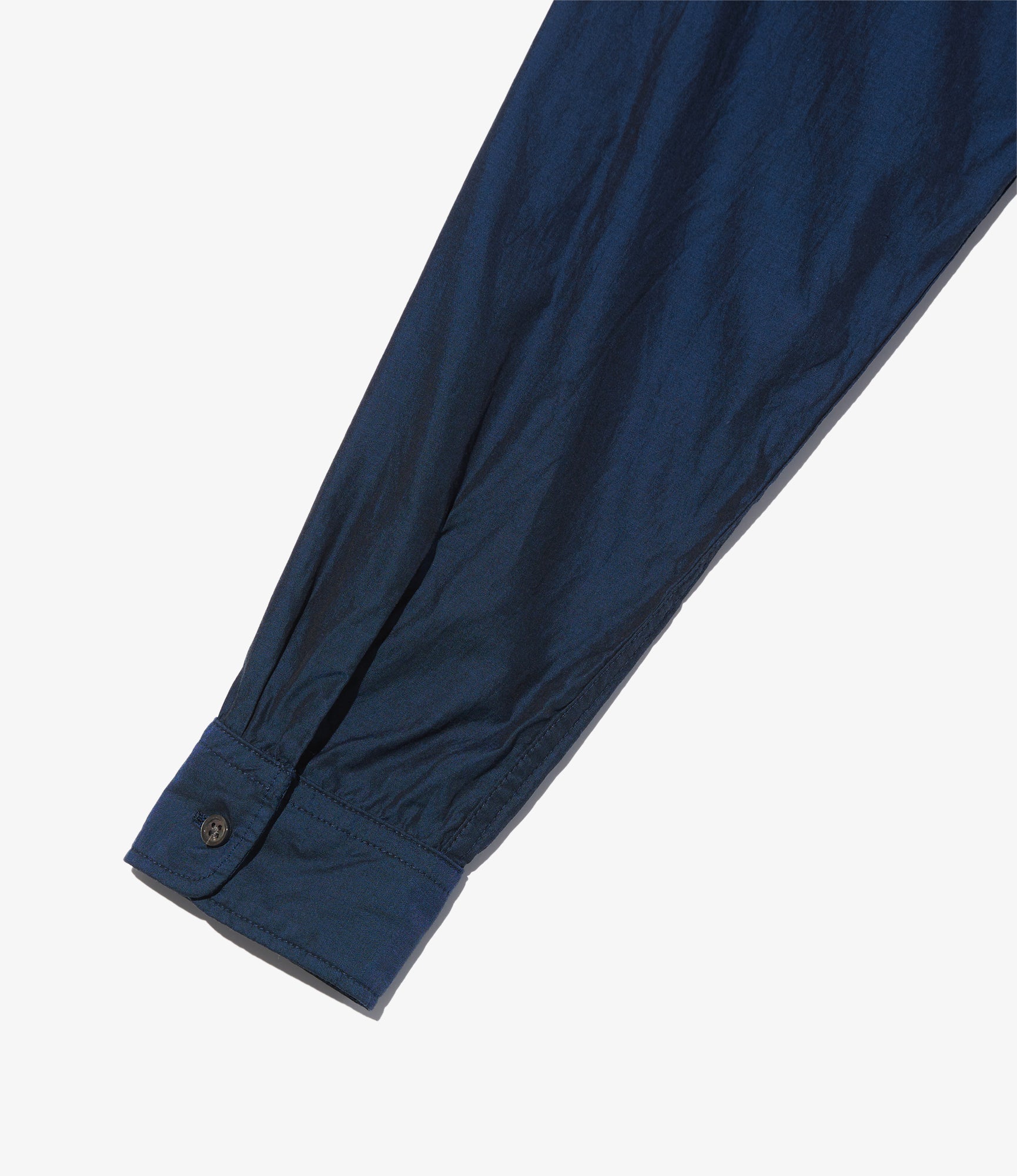 Banded Collar Shirt - Navy Cotton Iridescent Broadcloth