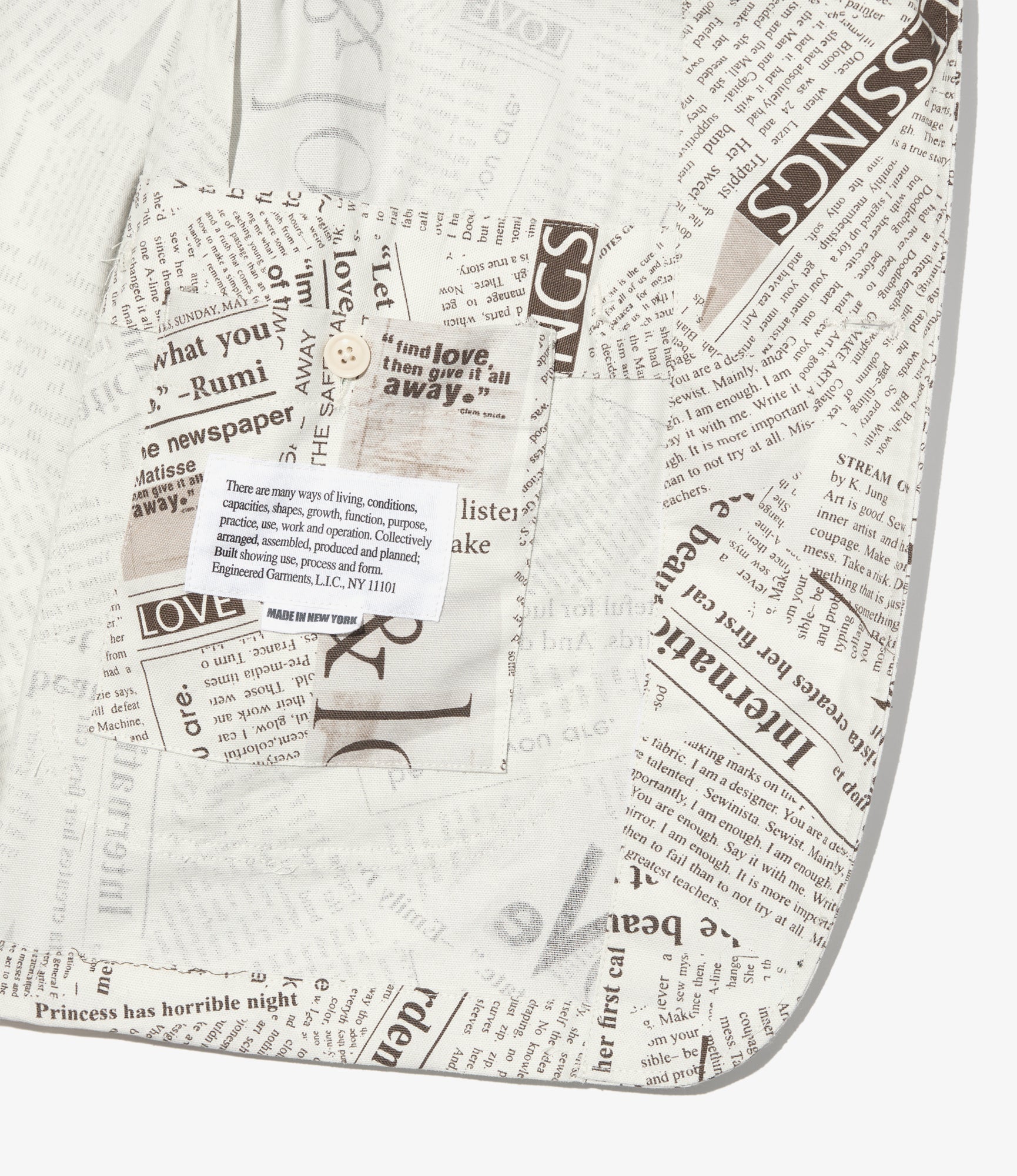 Bedford Jacket - White Cotton Newspaper Print Canvas