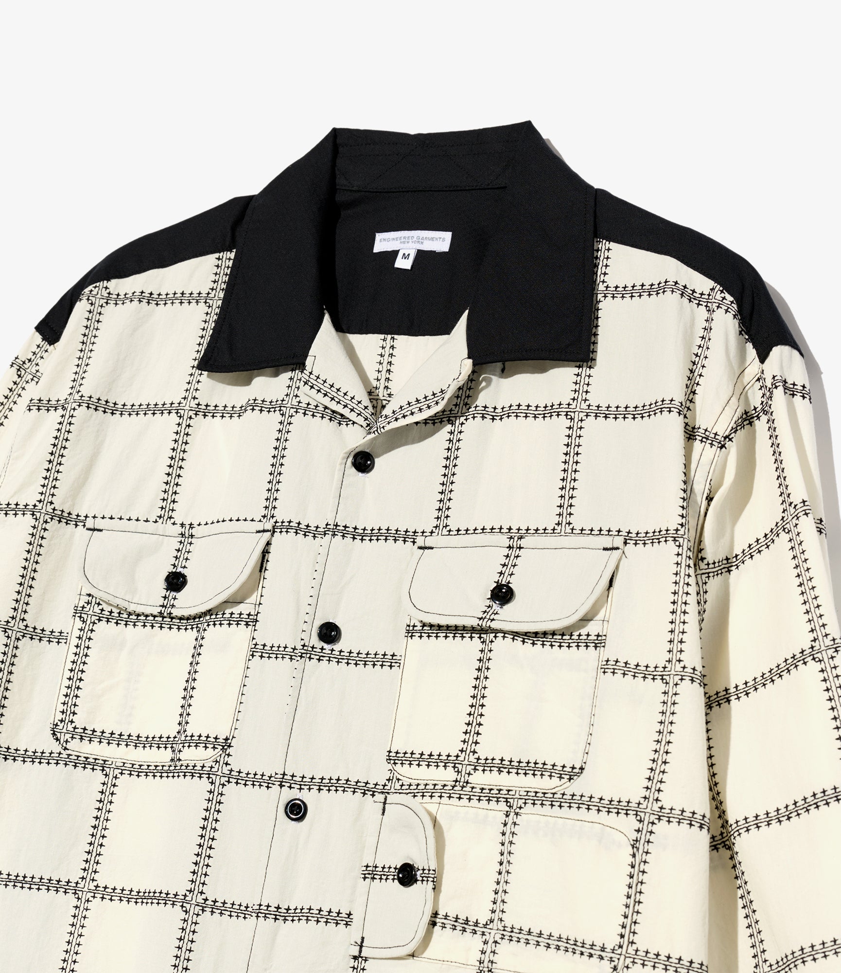Bowling Shirt - White/Black CP Square Embroidery