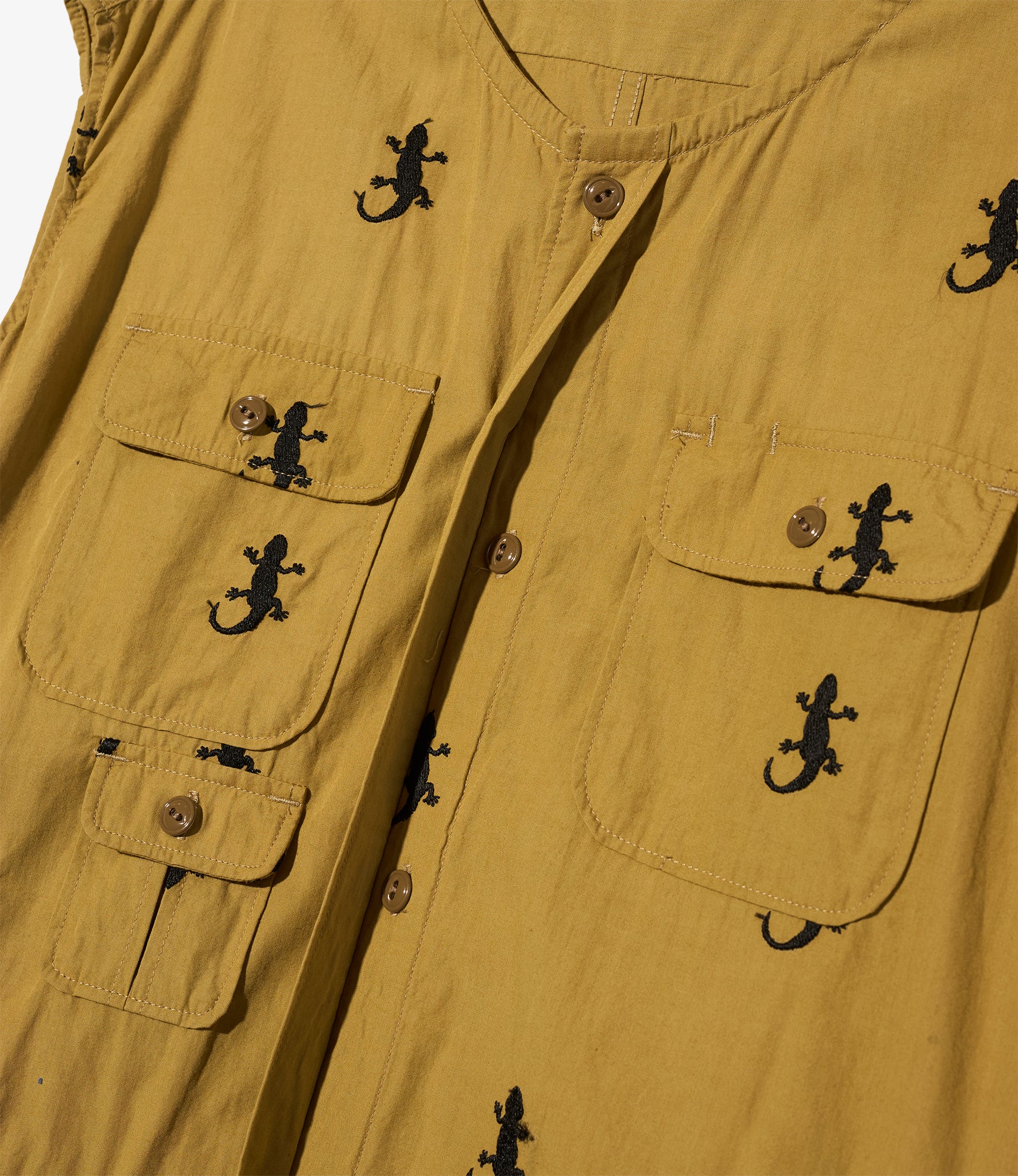 Bush Dress - Khaki Gecko Embroidery