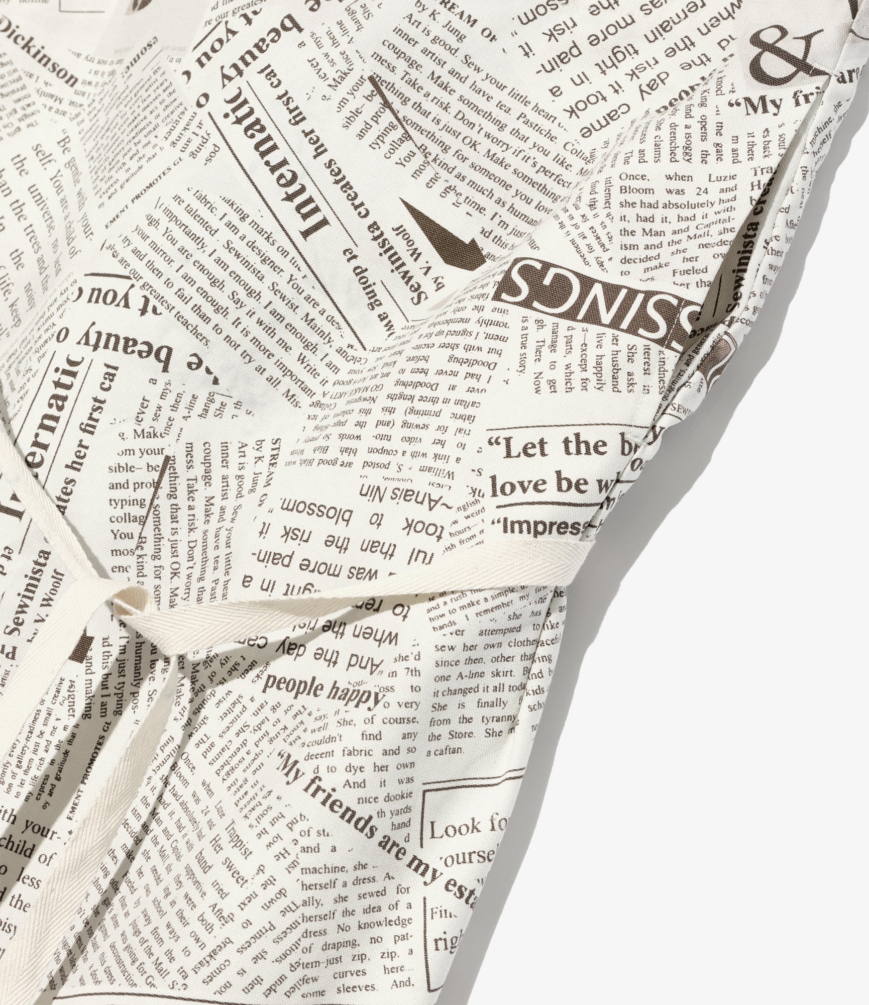 Butchers Apron - White Cotton News Paper Print Canvas
