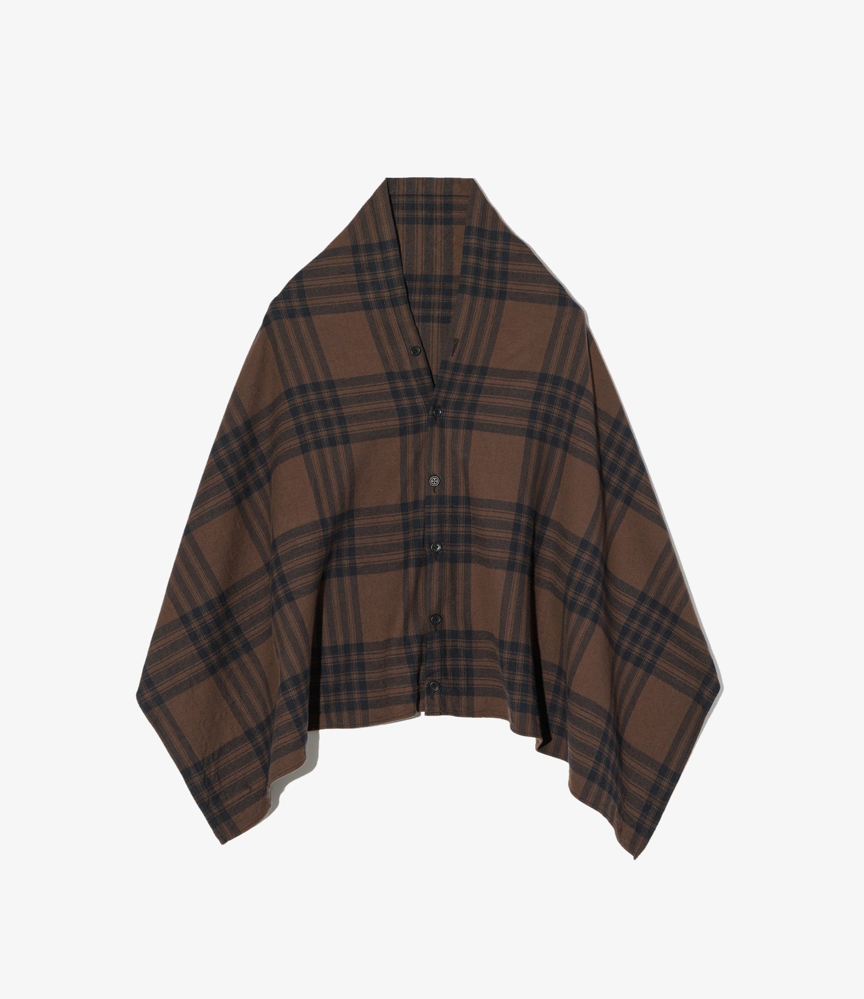 Button Shawl - Brown/Black Cotton Flannel Plaid