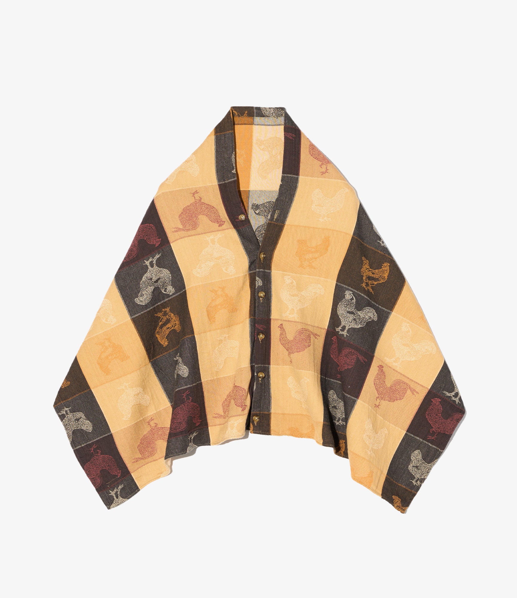 Button Shawl - Khaki Cotton Bird Block Jq.