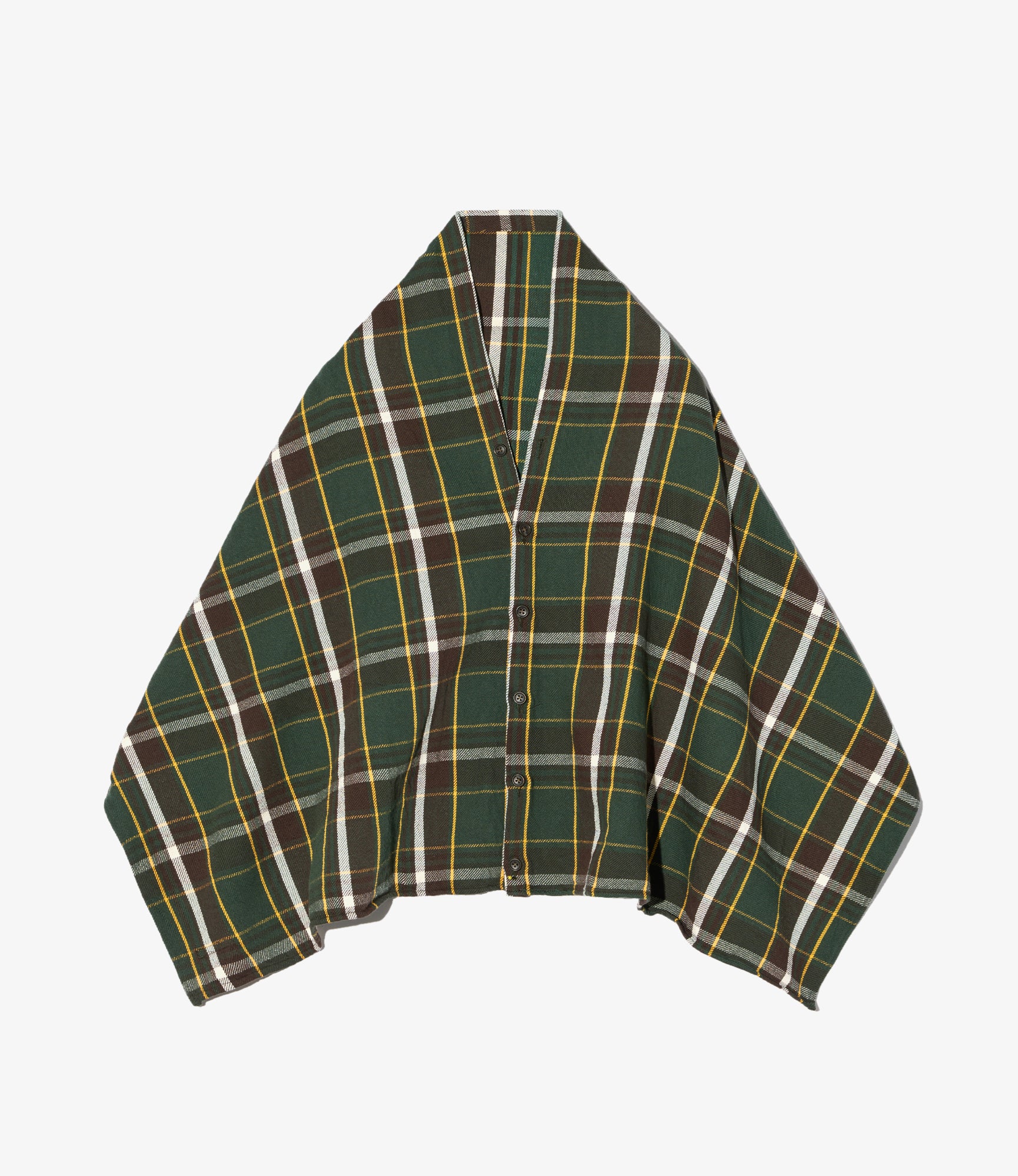 Button Shawl - Olive/Brown Cotton Heavy Twill Plaid
