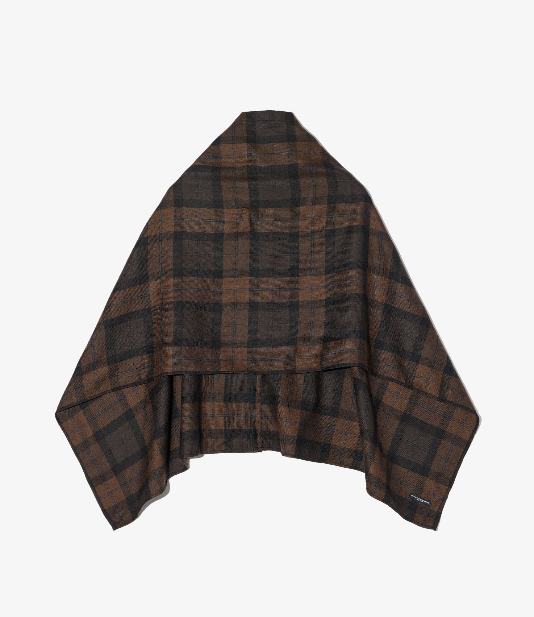 Button Shawl - Brown/Black Worsted Wool Plaid