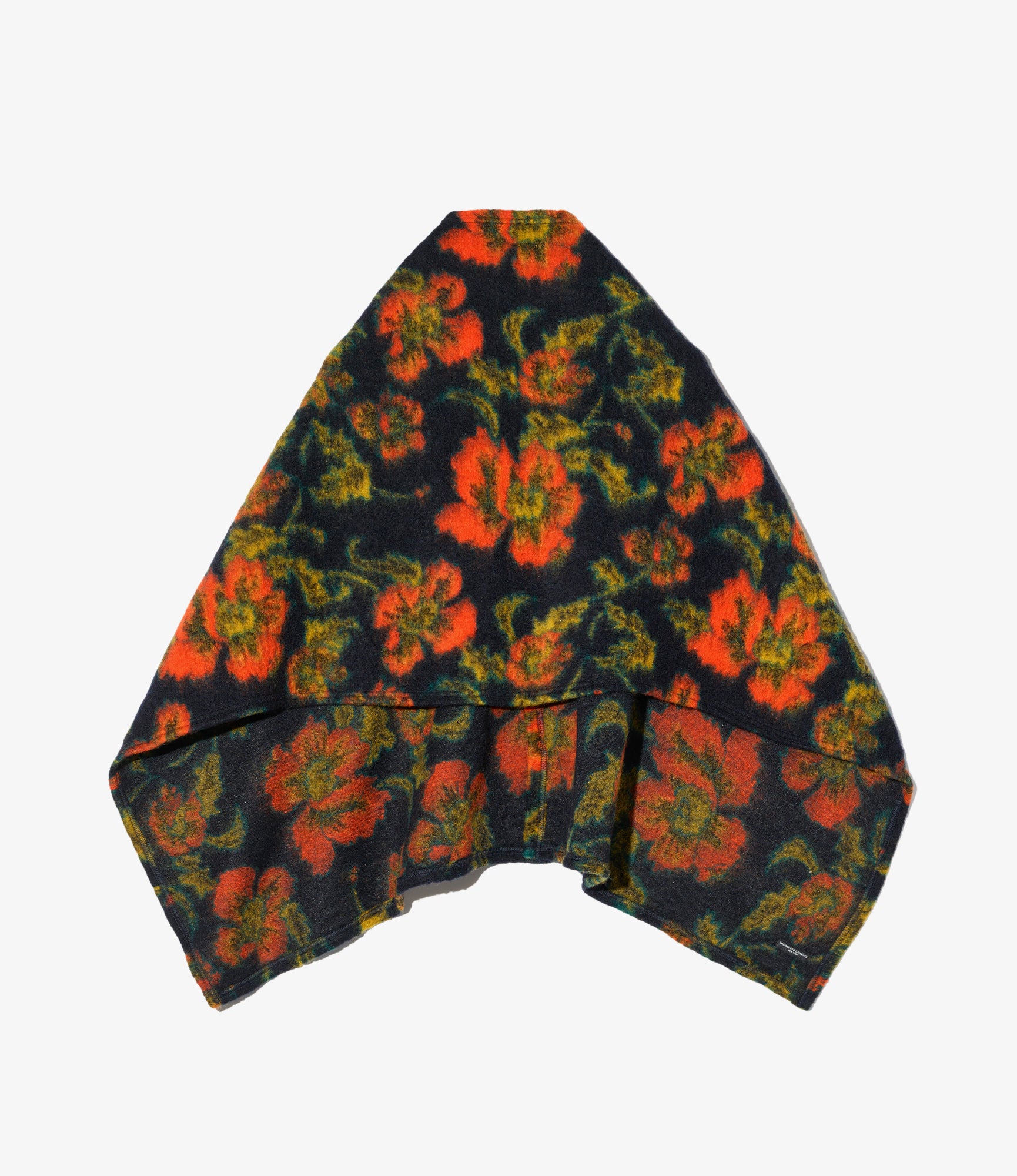 Button Shawl - Navy/Orange Floral Knit Jq.