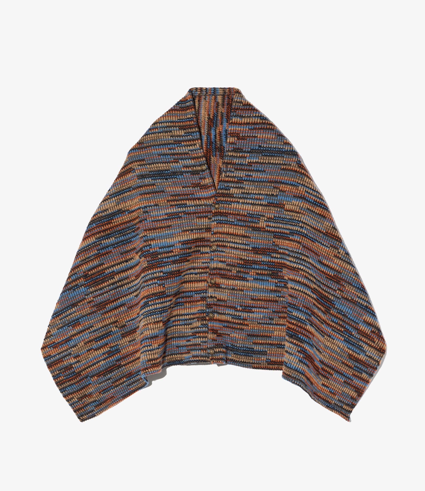 Button Shawl - Blue/Orange Wool Poly Sweater Knit