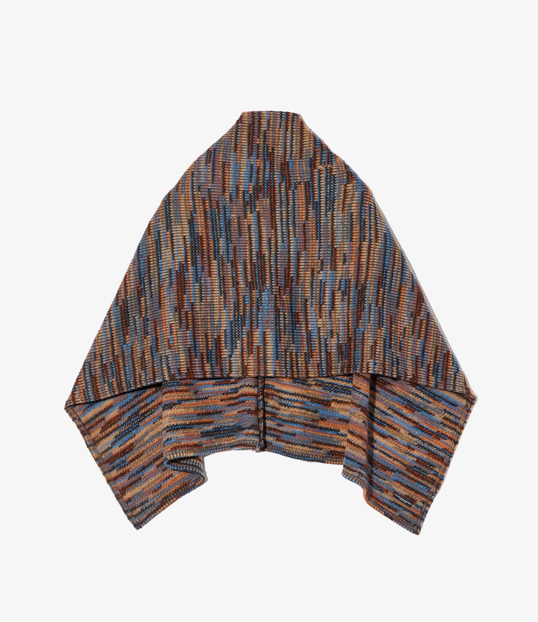 Button Shawl - Blue/Orange Wool Poly Sweater Knit