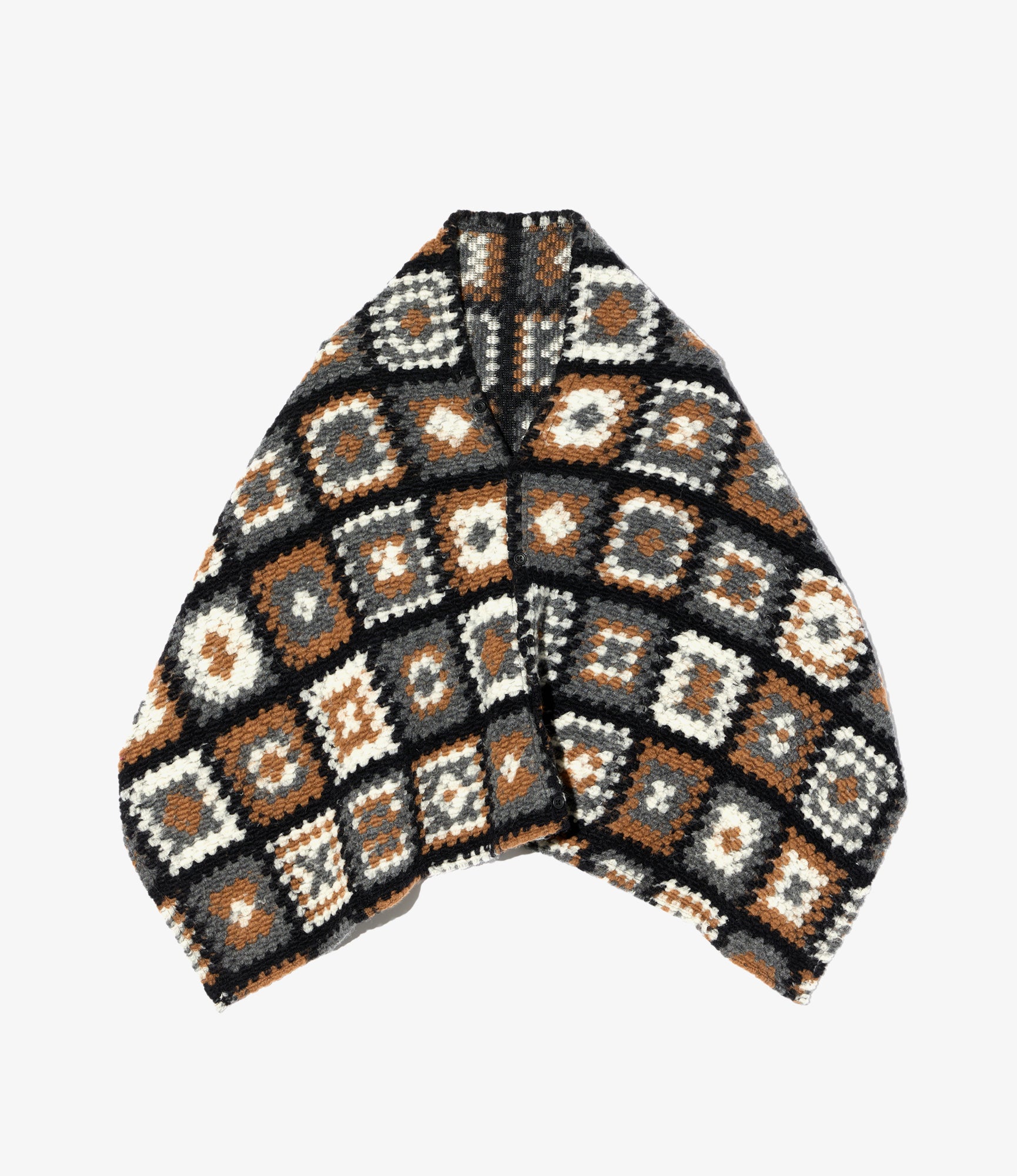 Button Shawl - White/Black Wool Poly Chenille