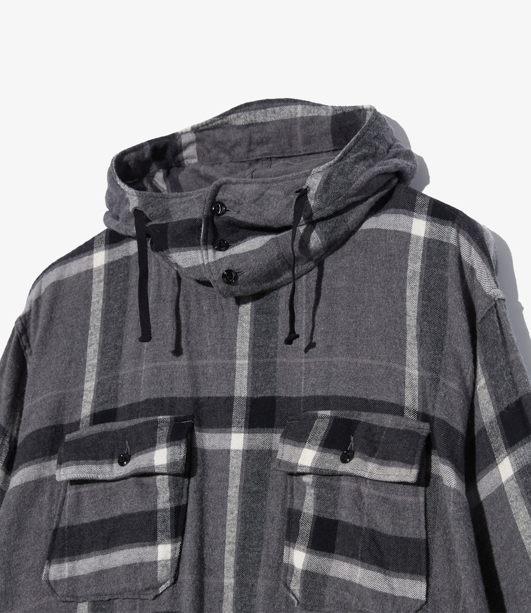 Cagoule Shirt - Grey/Black Cotton Brushed Big Plaid