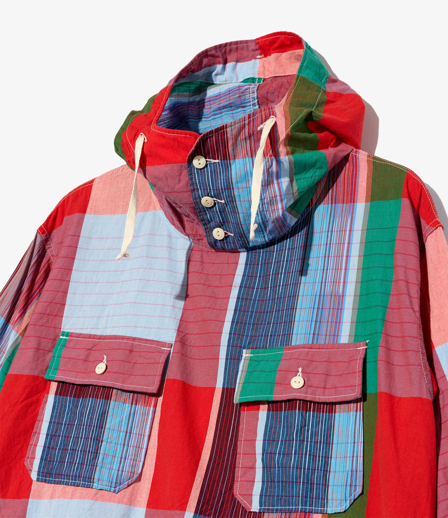 Cagoule Shirt - Red Cotton Big Madras Plaid