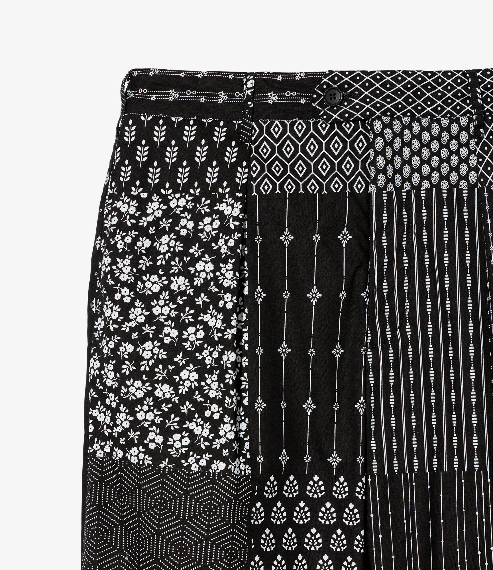 Carlyle Pant - Black/White Cotton Patchwork Print