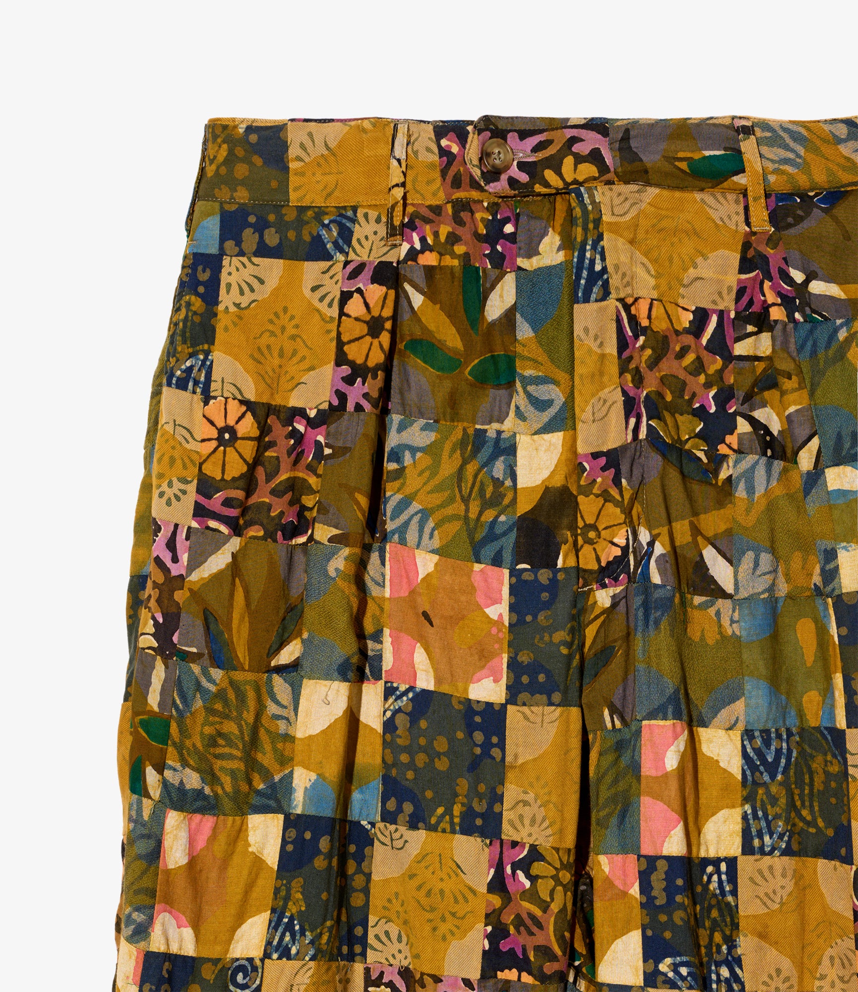 Carlyle Pant - Olive Cotton Multi Pattern Patchwork