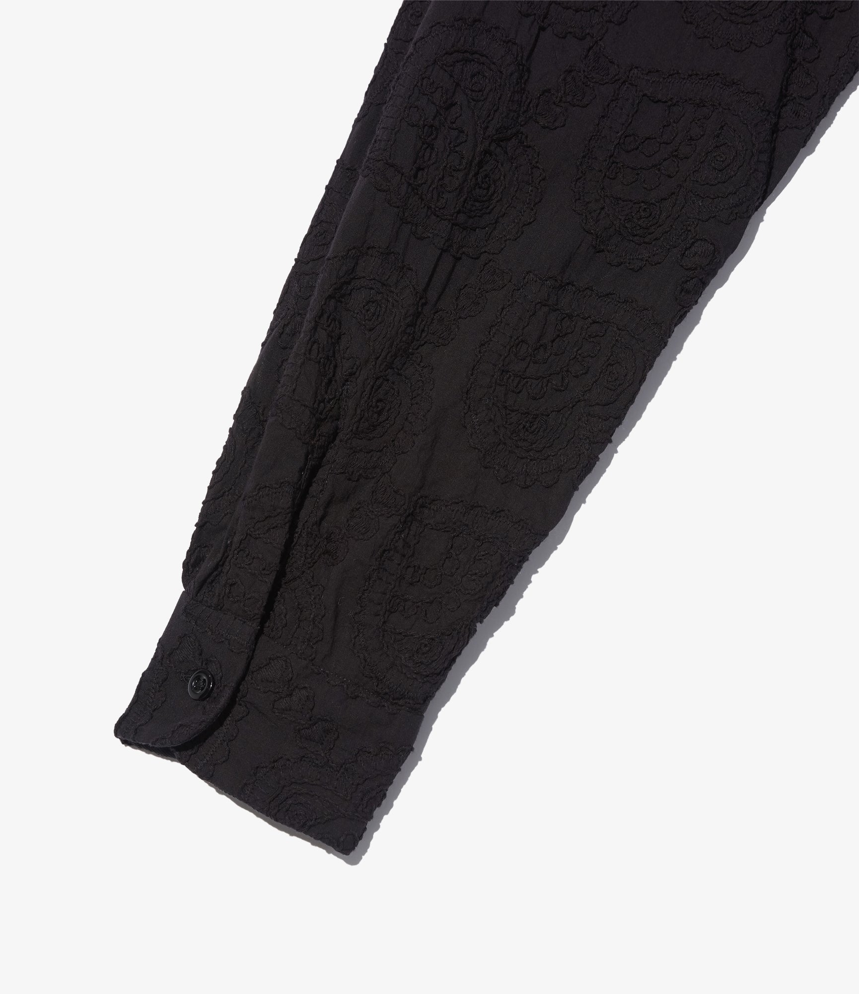Classic Shirt - Black Cotton Paisley Embroidery