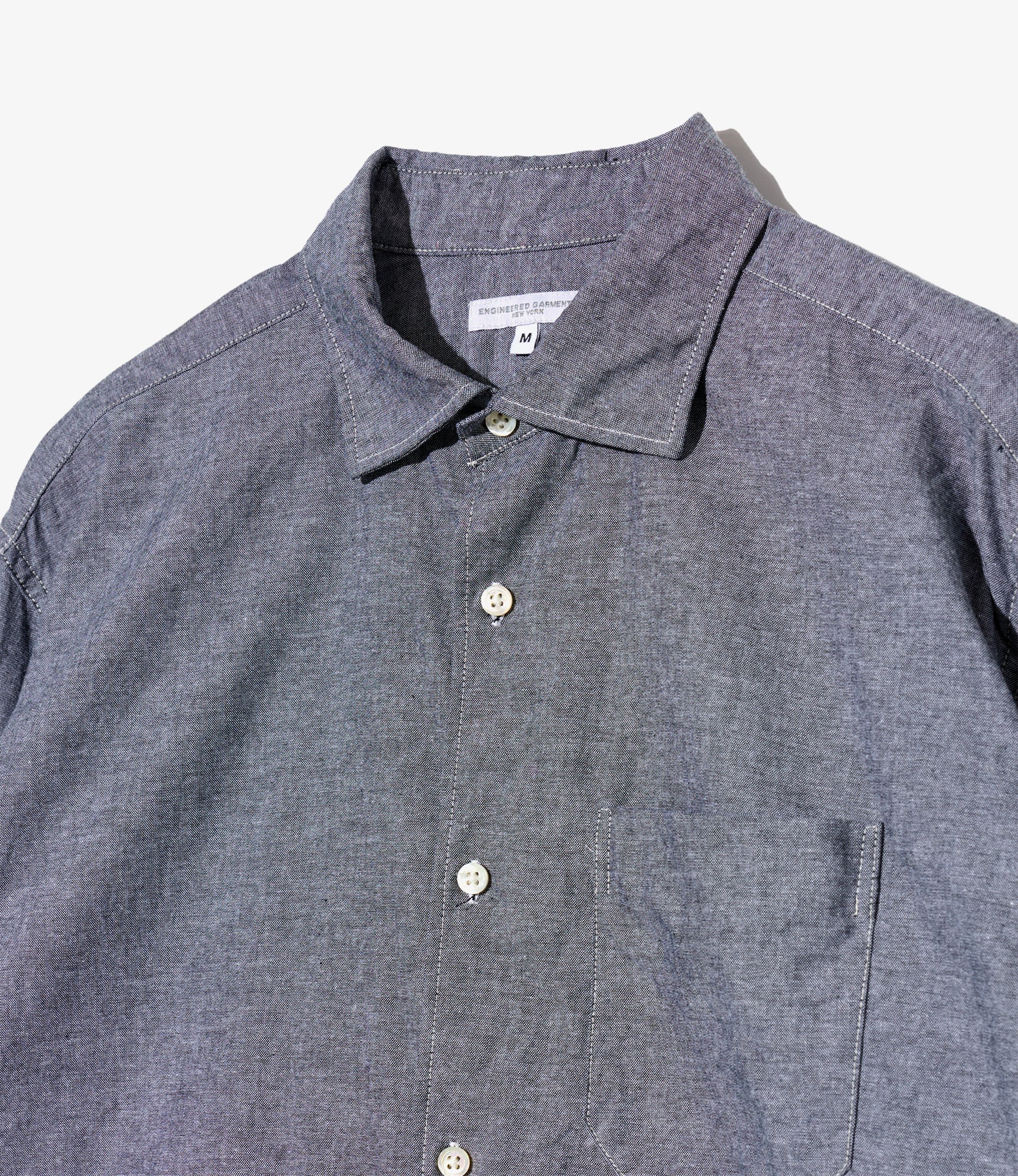 Combo Spread Collar Shirt - Grey Cotton Chambray