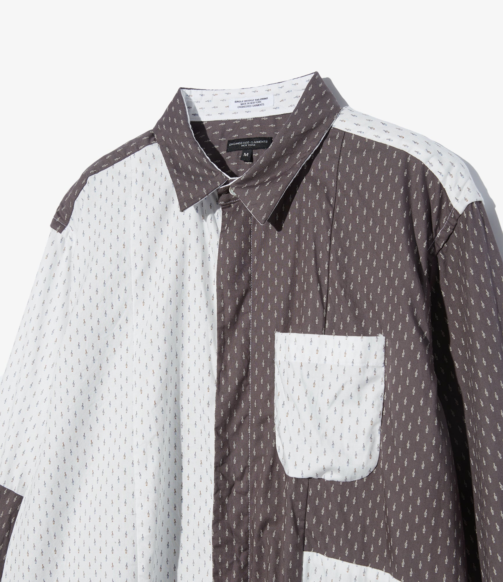 Combo Short Collar Shirt - White Cotton Music Print