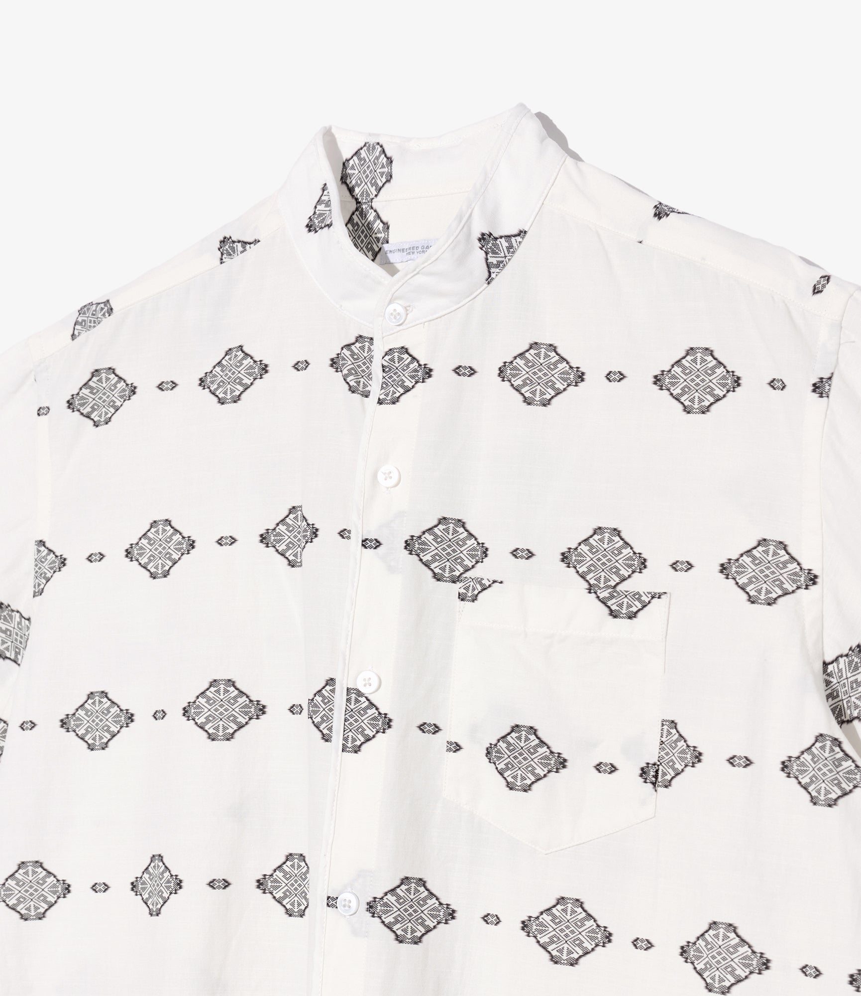 Copley Shirt - White/Black Cotton Ikat Print