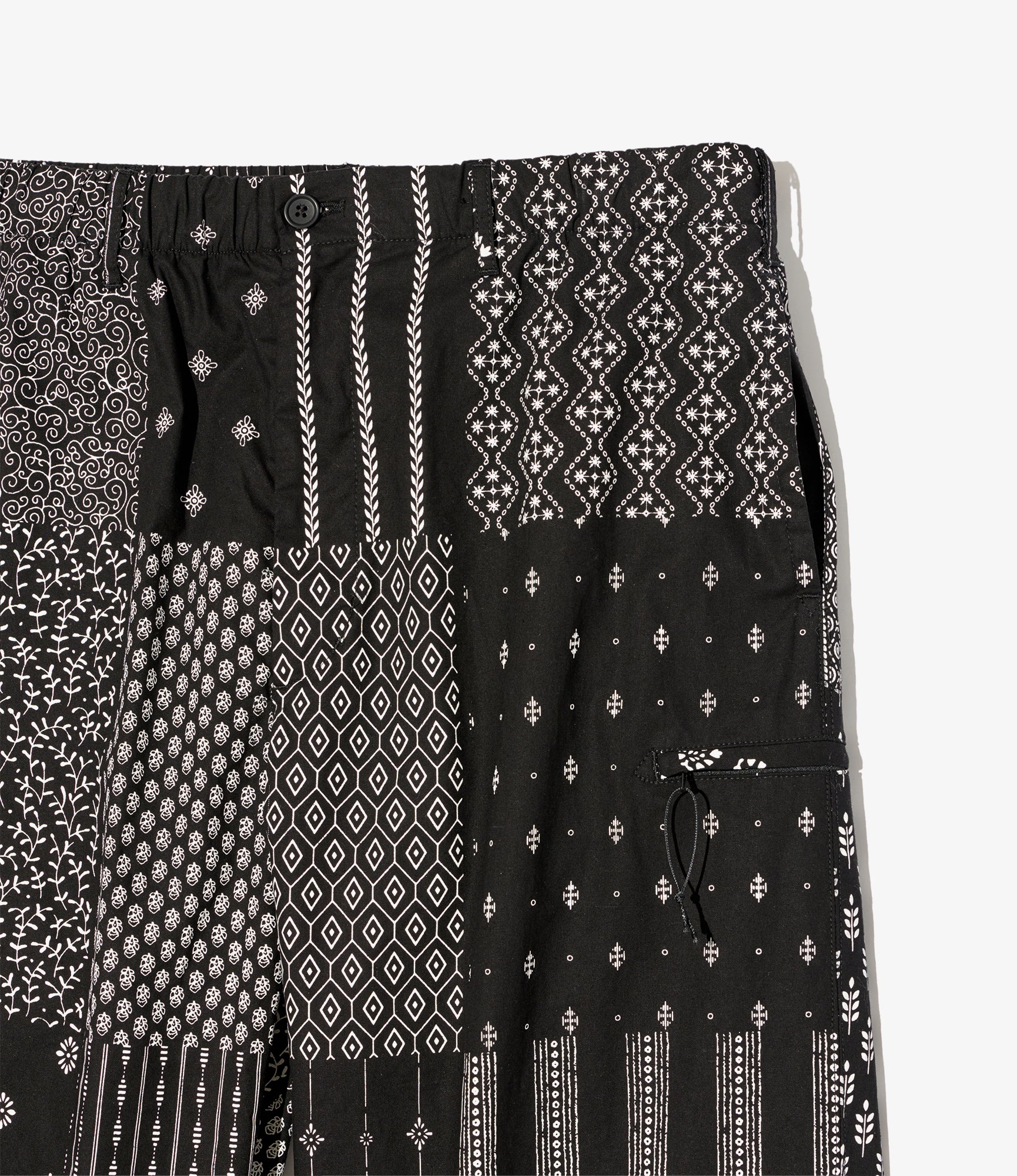 Drawstring Pant - Black/White Cotton Patchwork Print