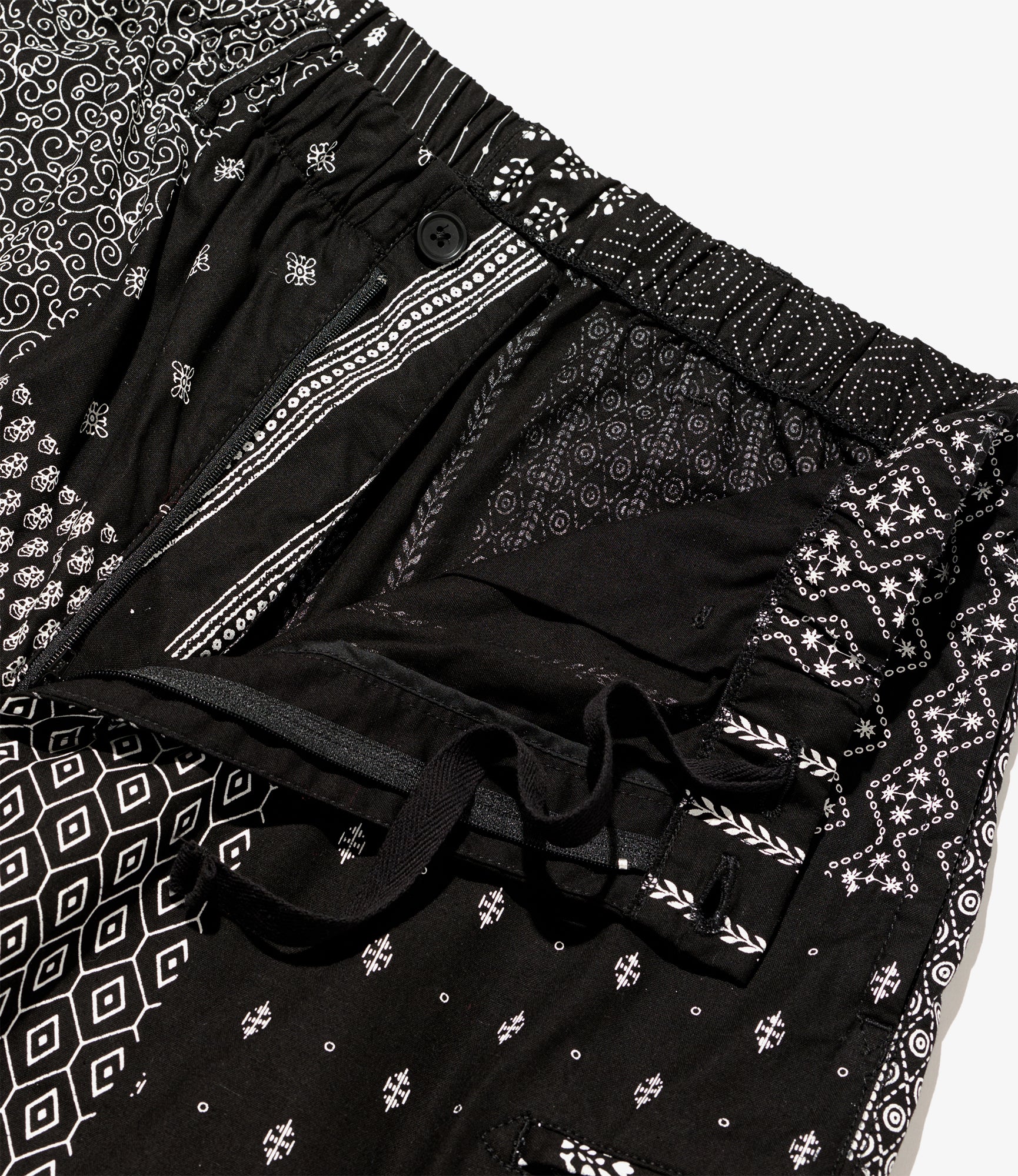 Drawstring Pant - Black/White Cotton Patchwork Print
