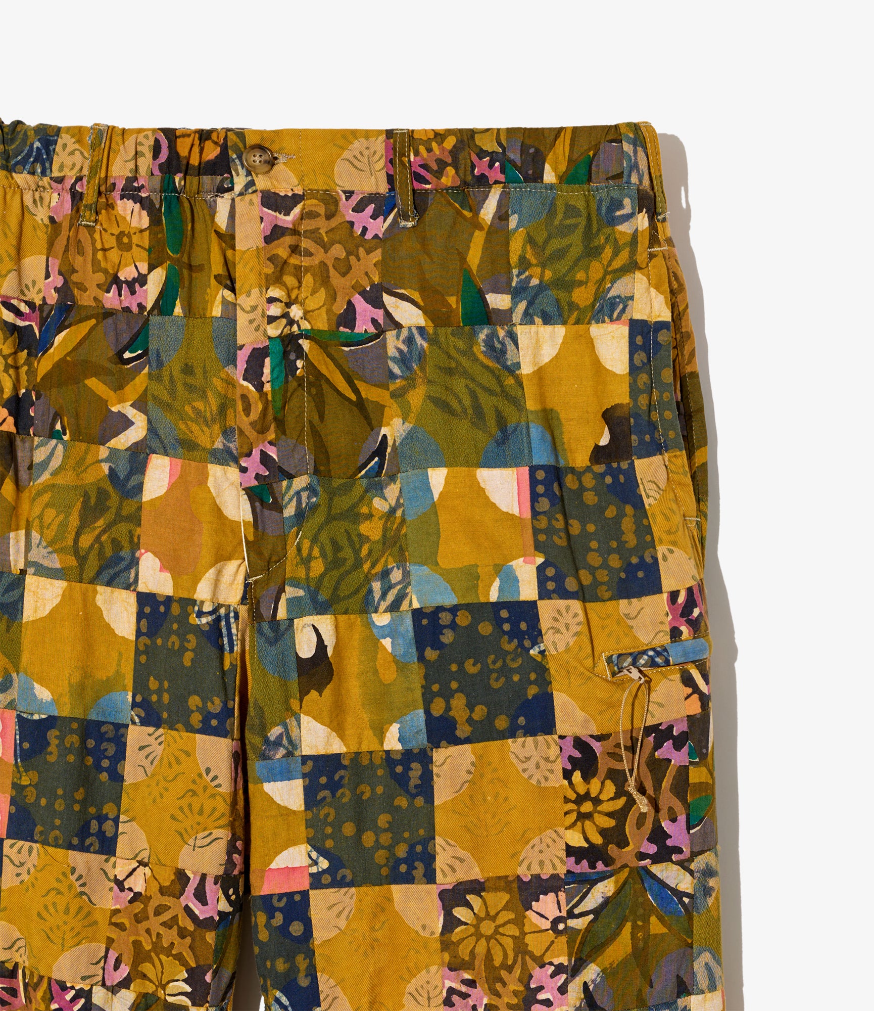 Drawstring Pant - Olive Cotton Multi Pattern Patchwork