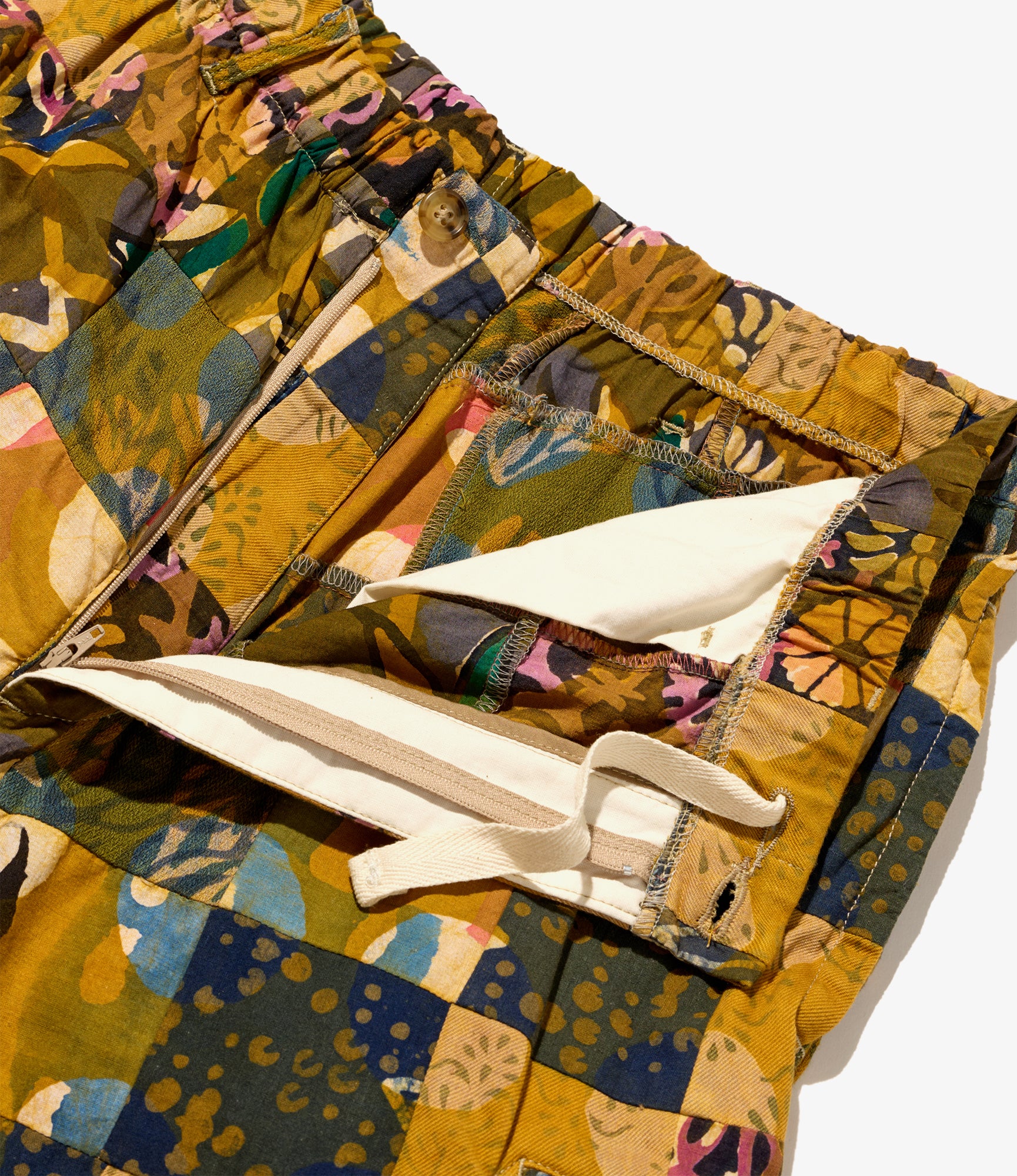 Drawstring Pant - Olive Cotton Multi Pattern Patchwork