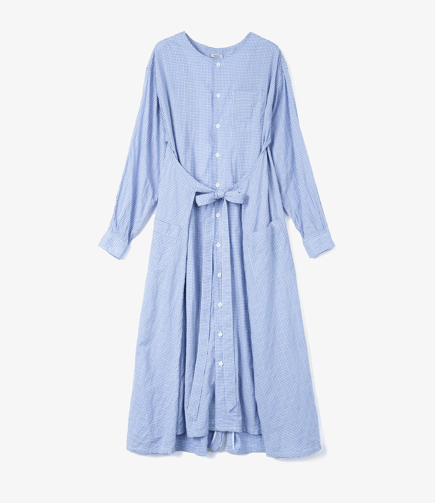 Women's Tie Dress - Lt. Blue Windowpane Gingham