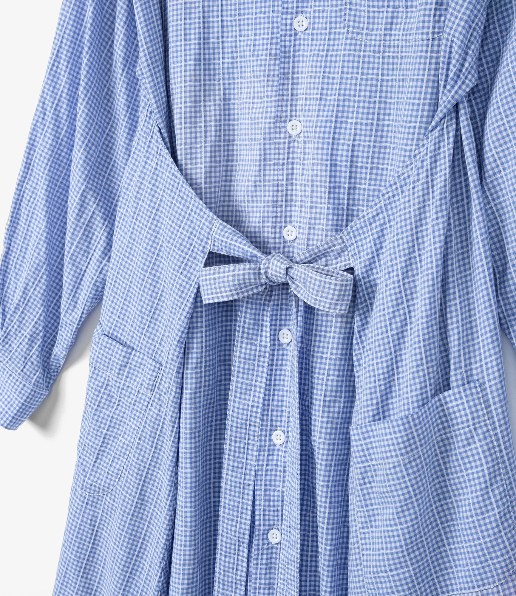Women's Tie Dress - Lt. Blue Windowpane Gingham